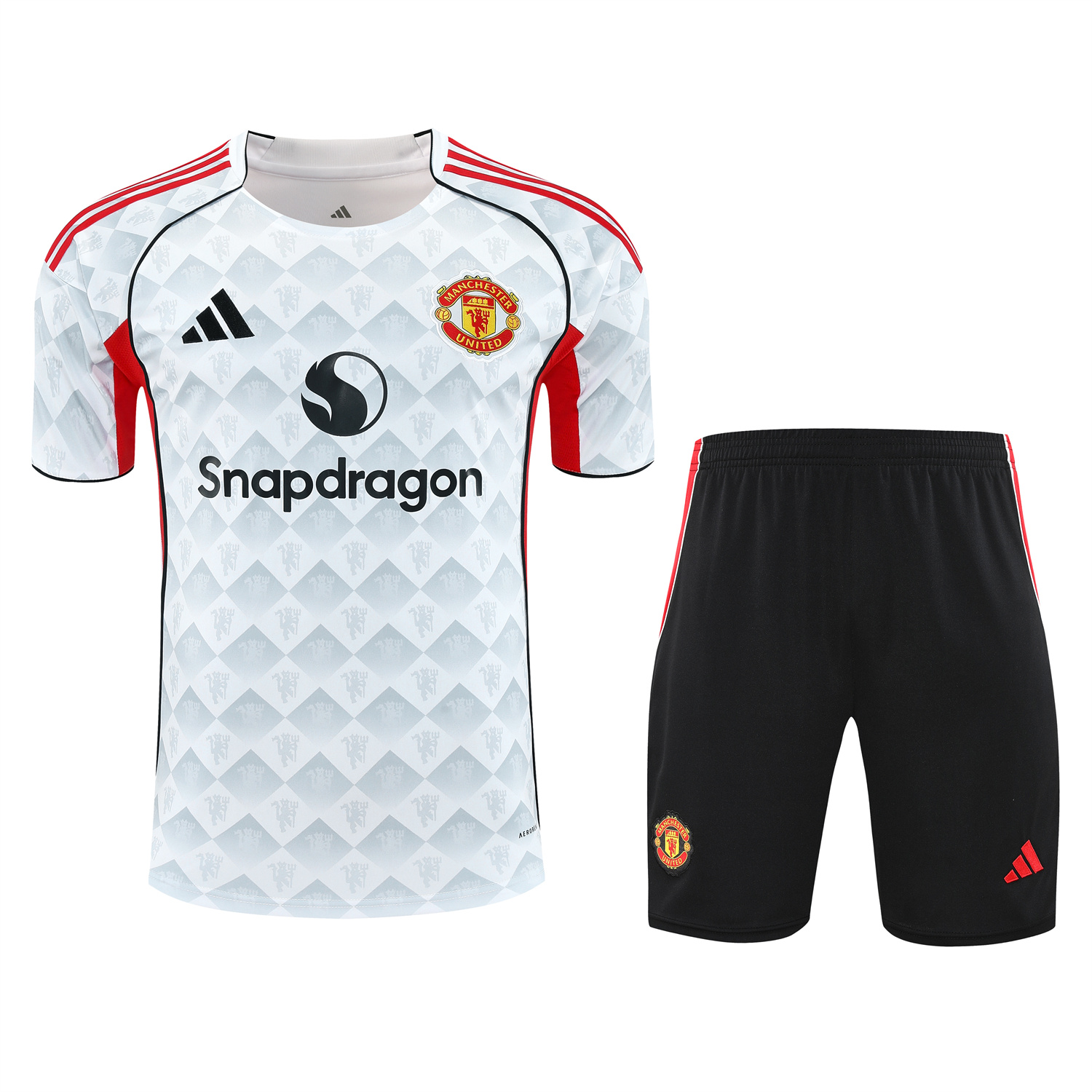 AlphaJersey-Manchester United 25-26 Short-Sleeve Training Set - Red Edge White Top & Black Shorts