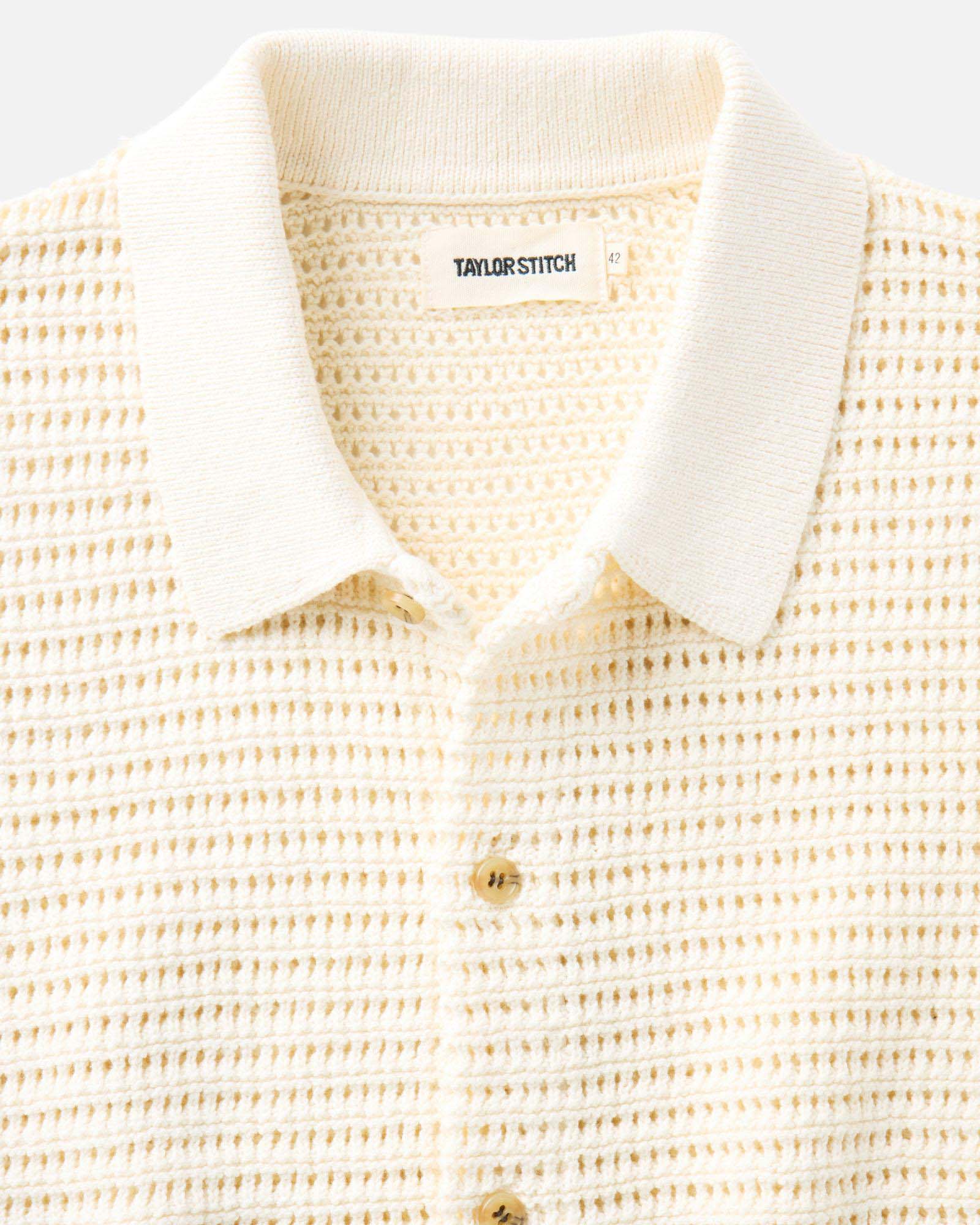 The Monterey Sweater Polo in Vintage White Crochet | Modern Menswear by yycbvcnbmmnbm