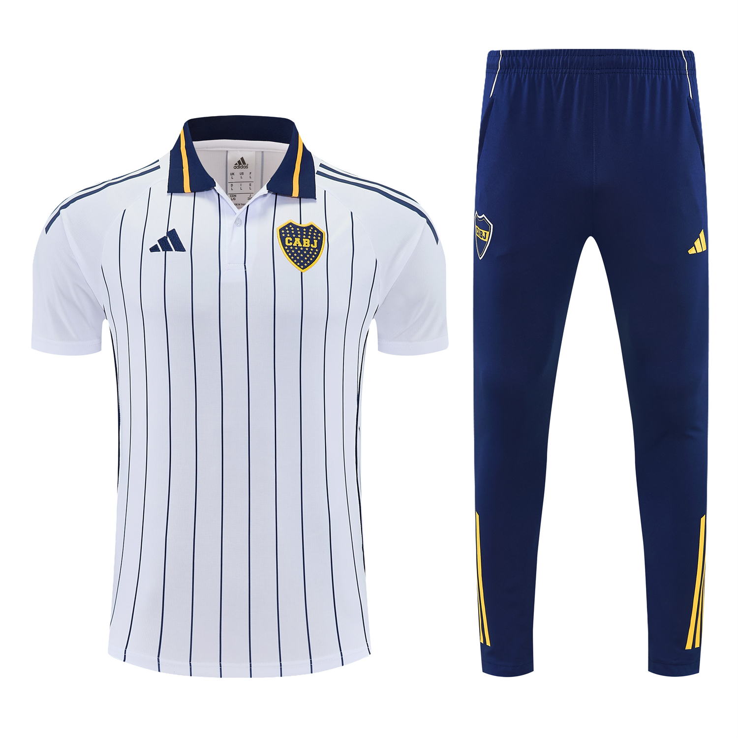 AlphaJersey-Boca Juniors 25-26 POLO Short-Sleeve Training Set - White Top and Dark Blue Pants