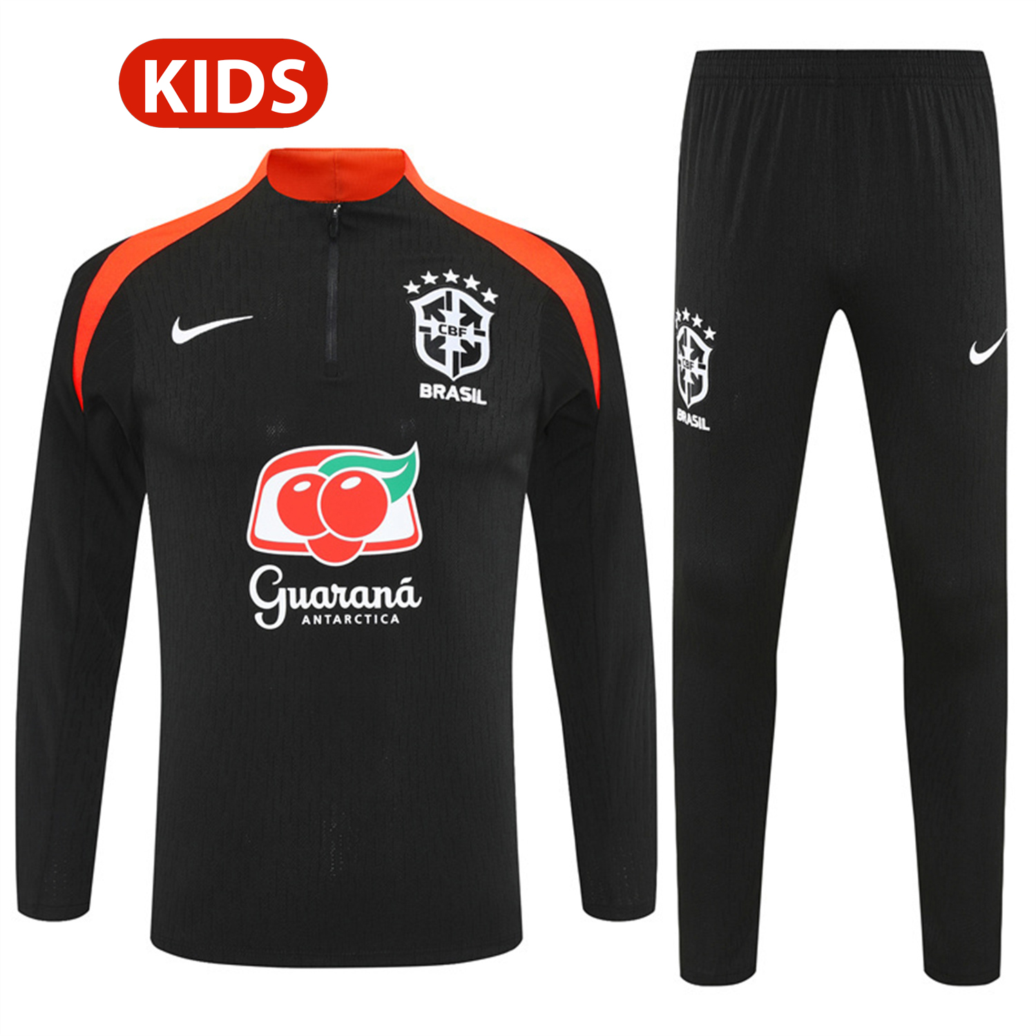 AlphaJersey-Brazil 25-26 Kids Long Sleeve Training Set - Player Version - Black Top and Pants