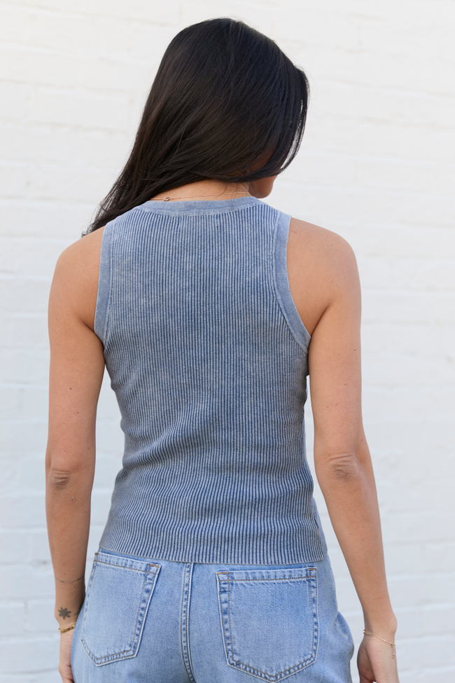 Back To Square One Acid Washed Ribbed High Neck Tank | Elegant Women's Fashion by coolavocek