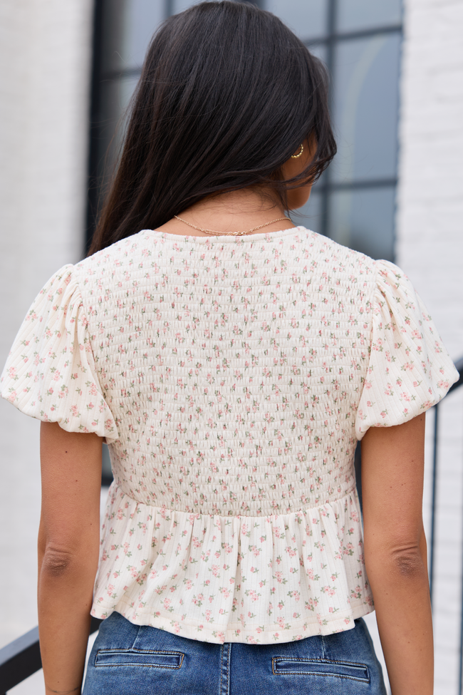 Miriam Floral Smocked V-Neck Top | Elegant Women's Fashion by coolavocek