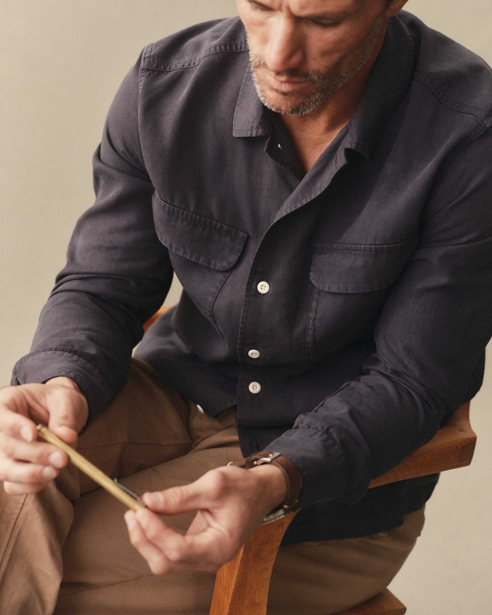 The Shore Shirt in Navy Lyocell | Modern Menswear by yycbvcnbmmnbm