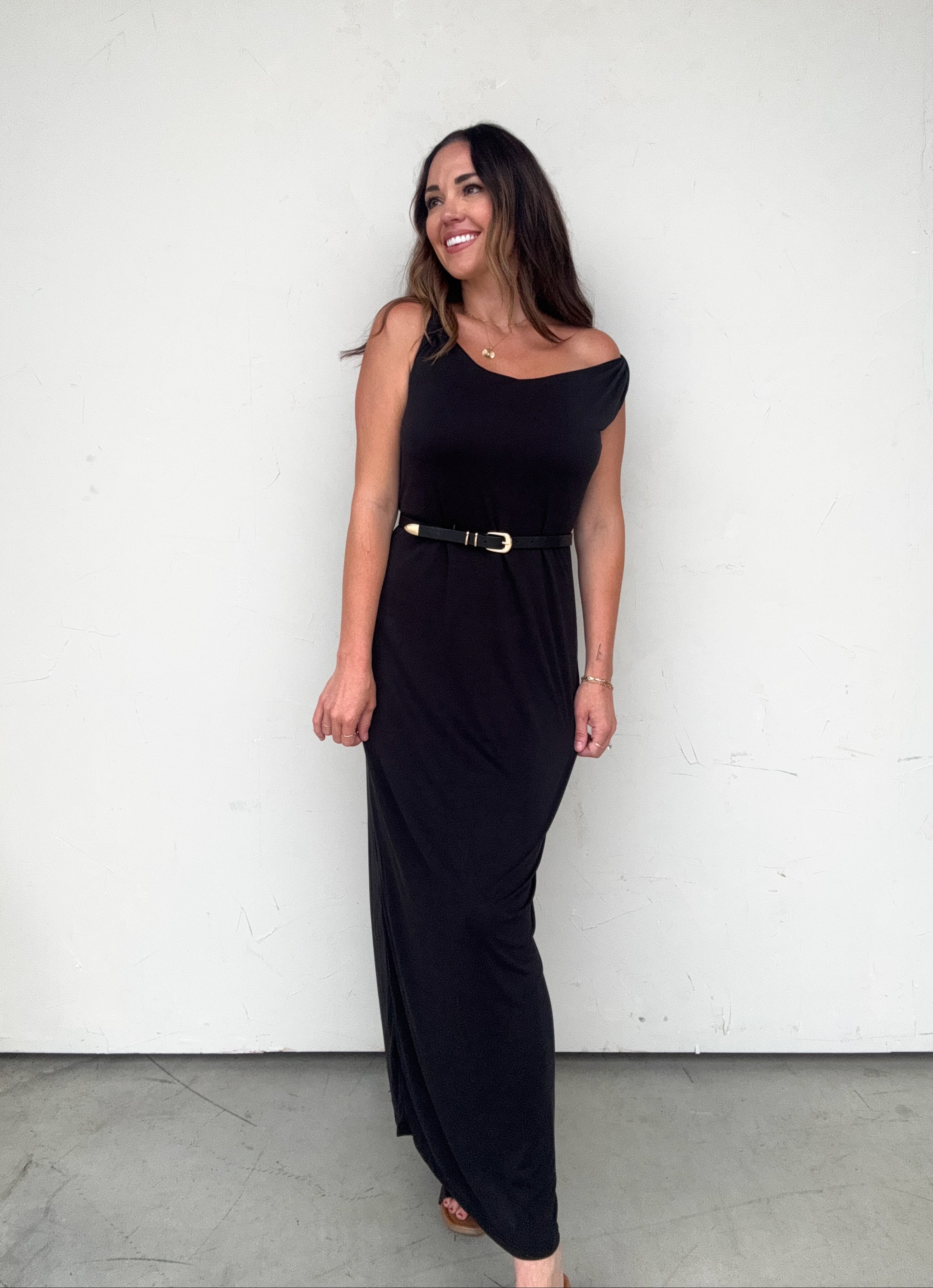 Black Maxi Dress with Twist Straps | Elegant Women's Fashion by coolavocek