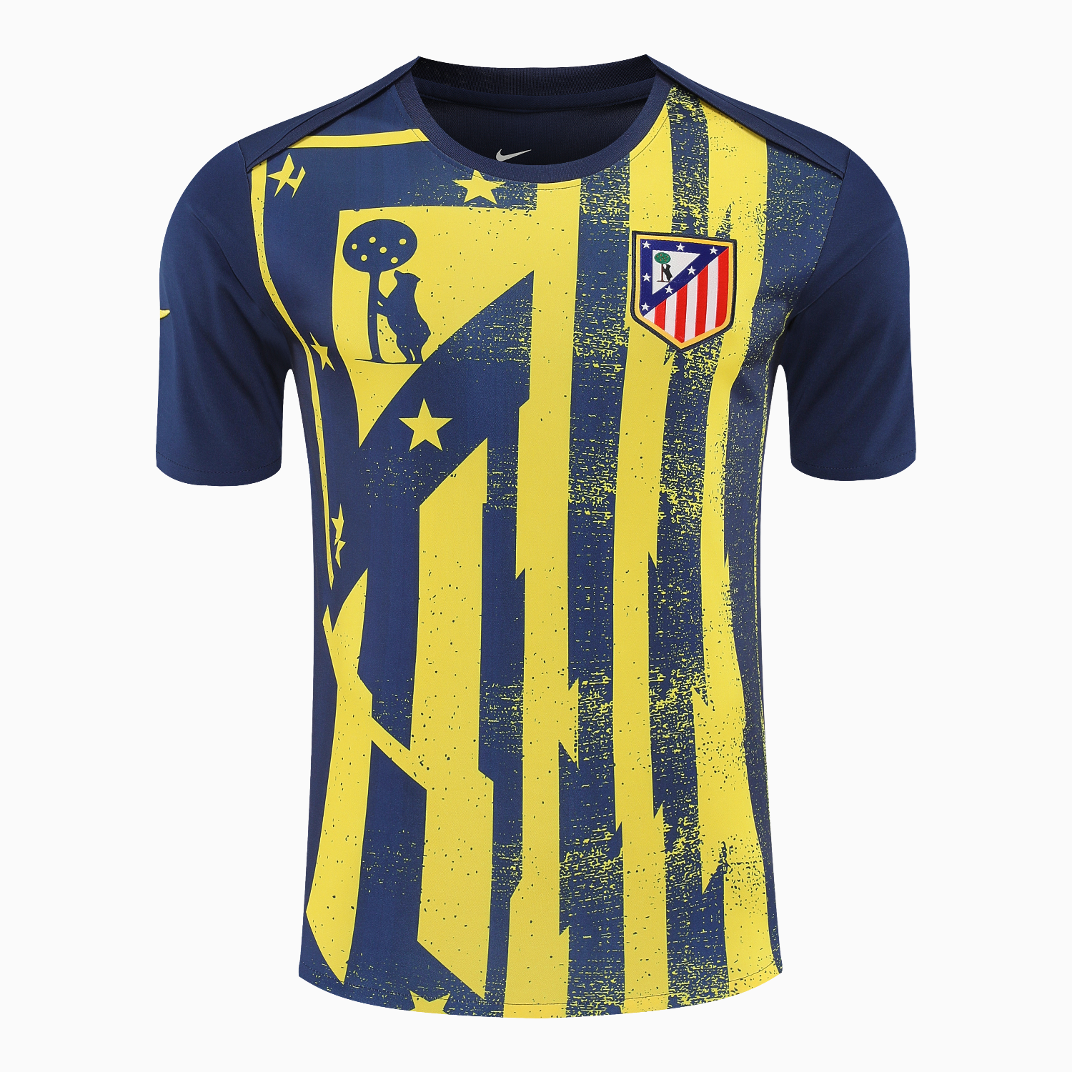 AlphaJersey-Atletico Madrid Short-Sleeve Training Set - Blue Yellow Top & Blue Shorts