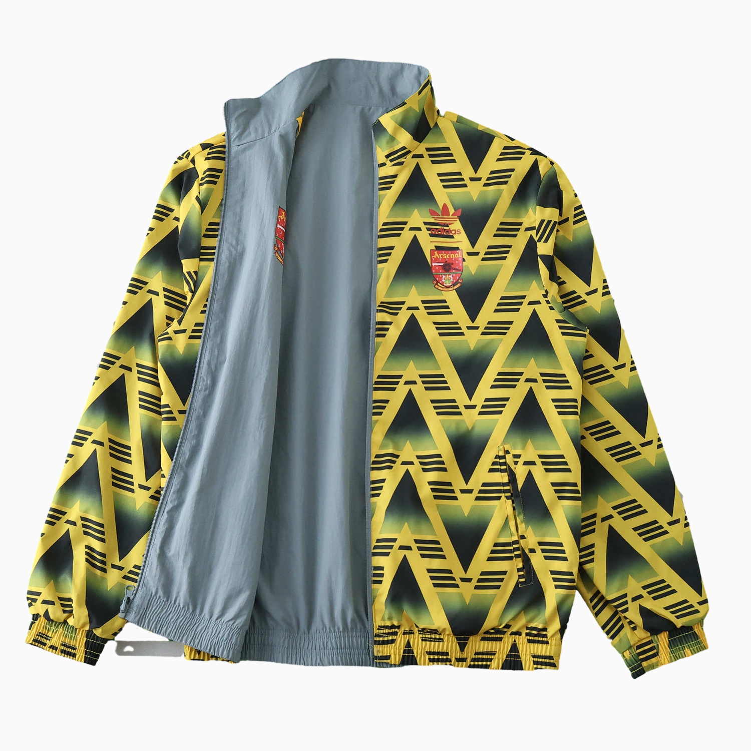 AlphaJersey-Retro Arsenal 1991-93 Away Double Sided Reversible Windbreaker - Yellow & Grey