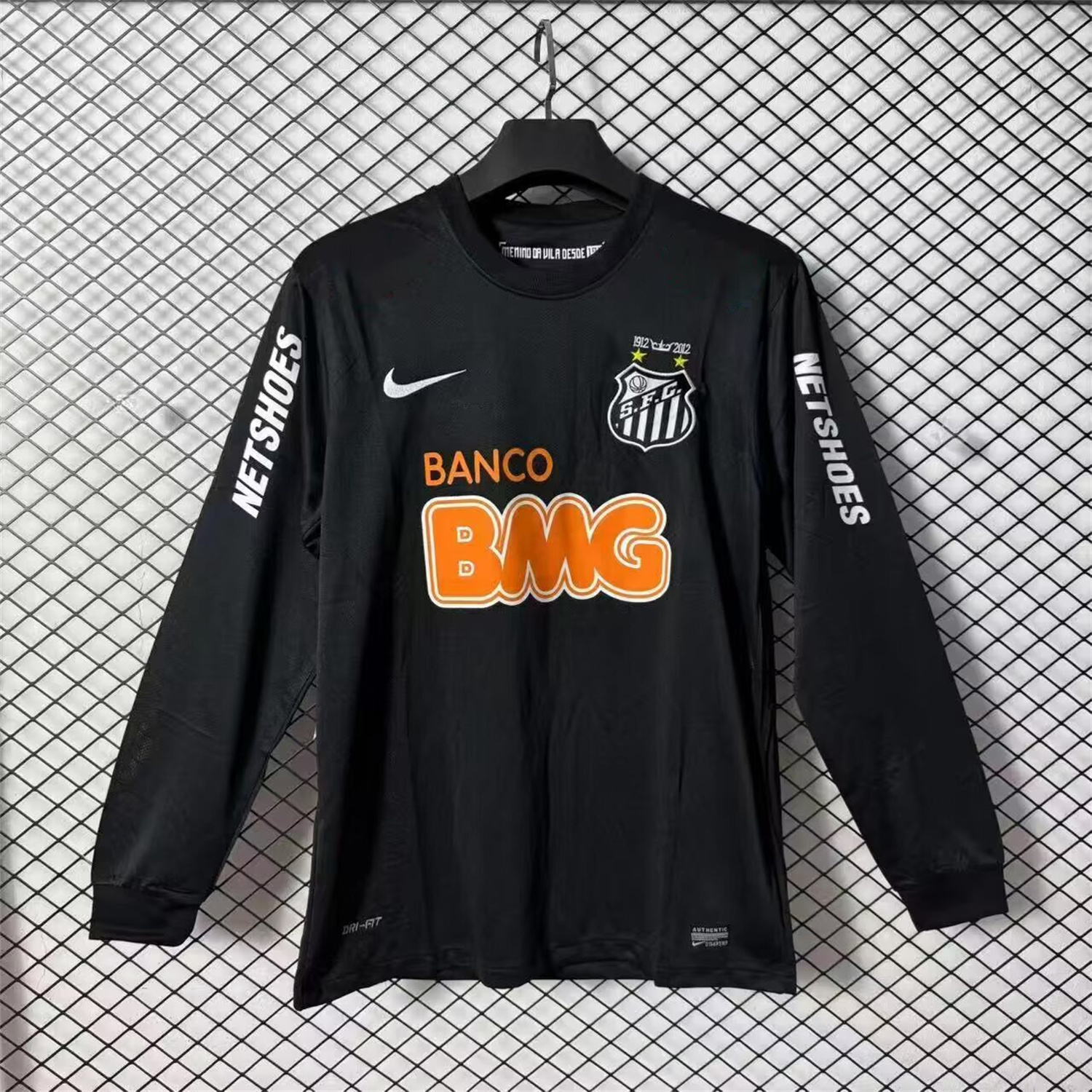 AlphaJersey-Retro Santos 2011-12 Black Long Sleeves Jersey