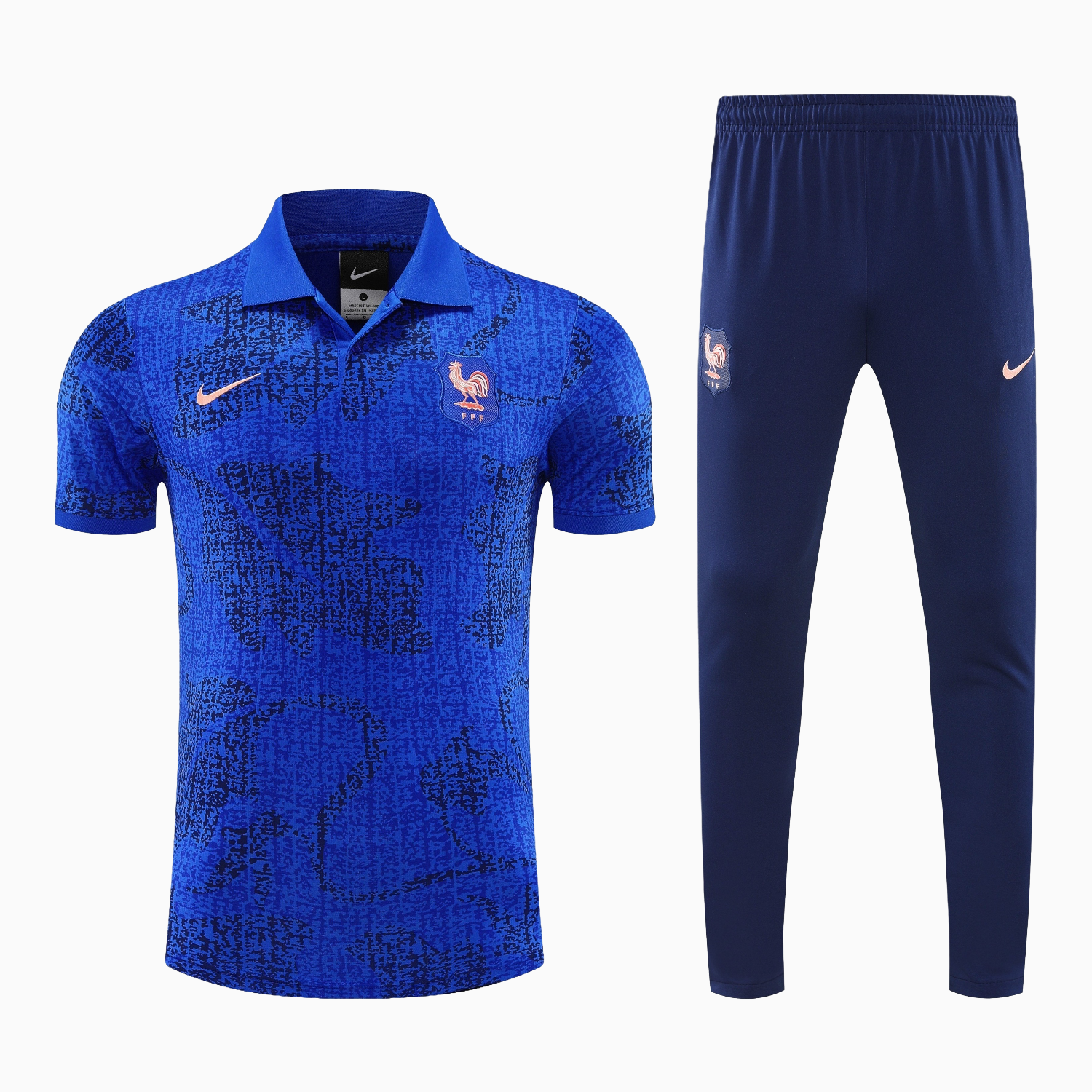 AlphaJersey-France 25-26 POLO Short-Sleeve Training Set - Ocean Blue Top and Dark Blue Pants