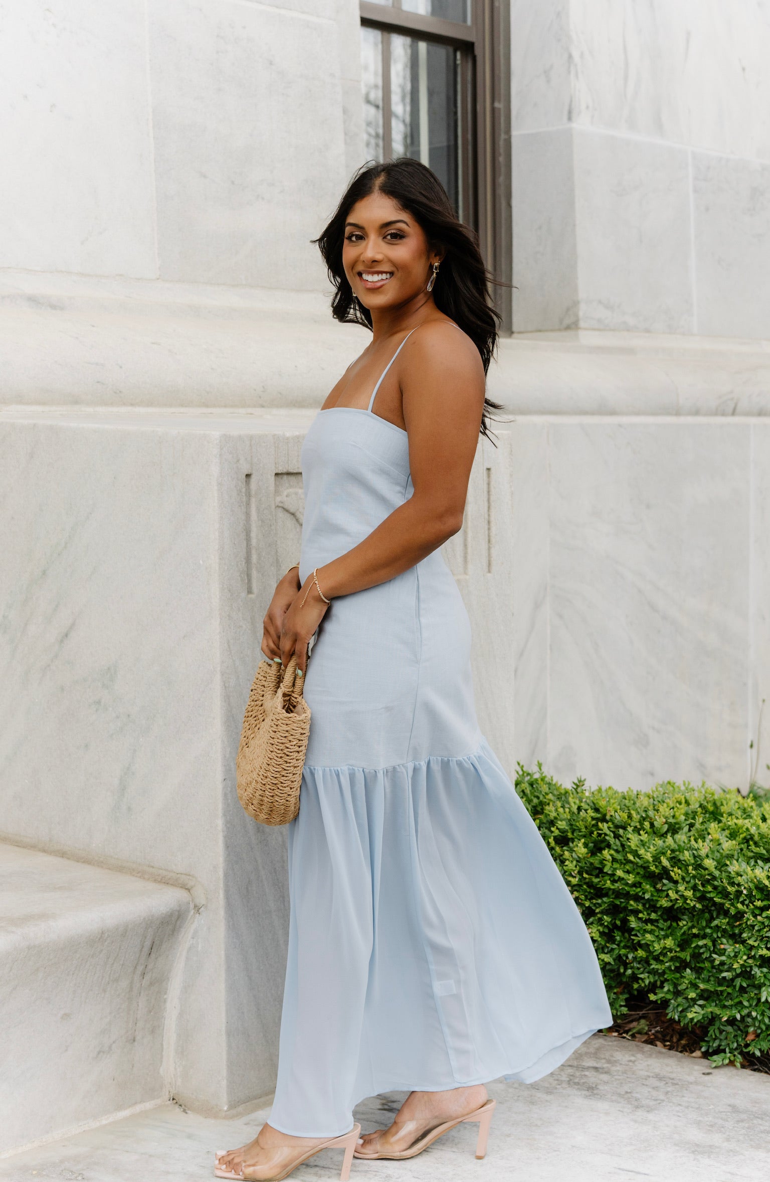 Powder Blue Half Sheer Maxi Dress | Elegant Women's Fashion by coolavocek
