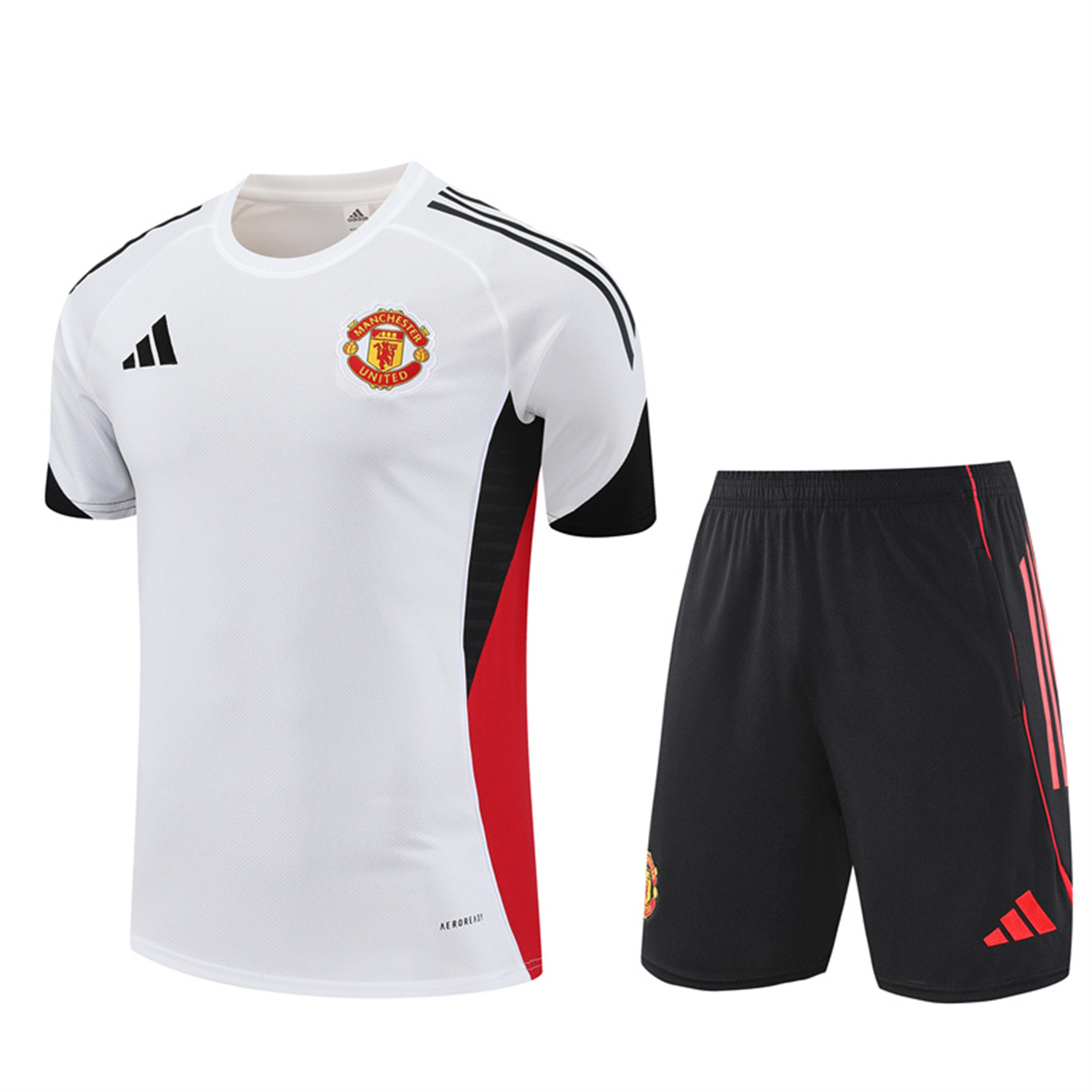AlphaJersey-Manchester United 25-26 Short-Sleeve Training Set - White Top & Black Shorts