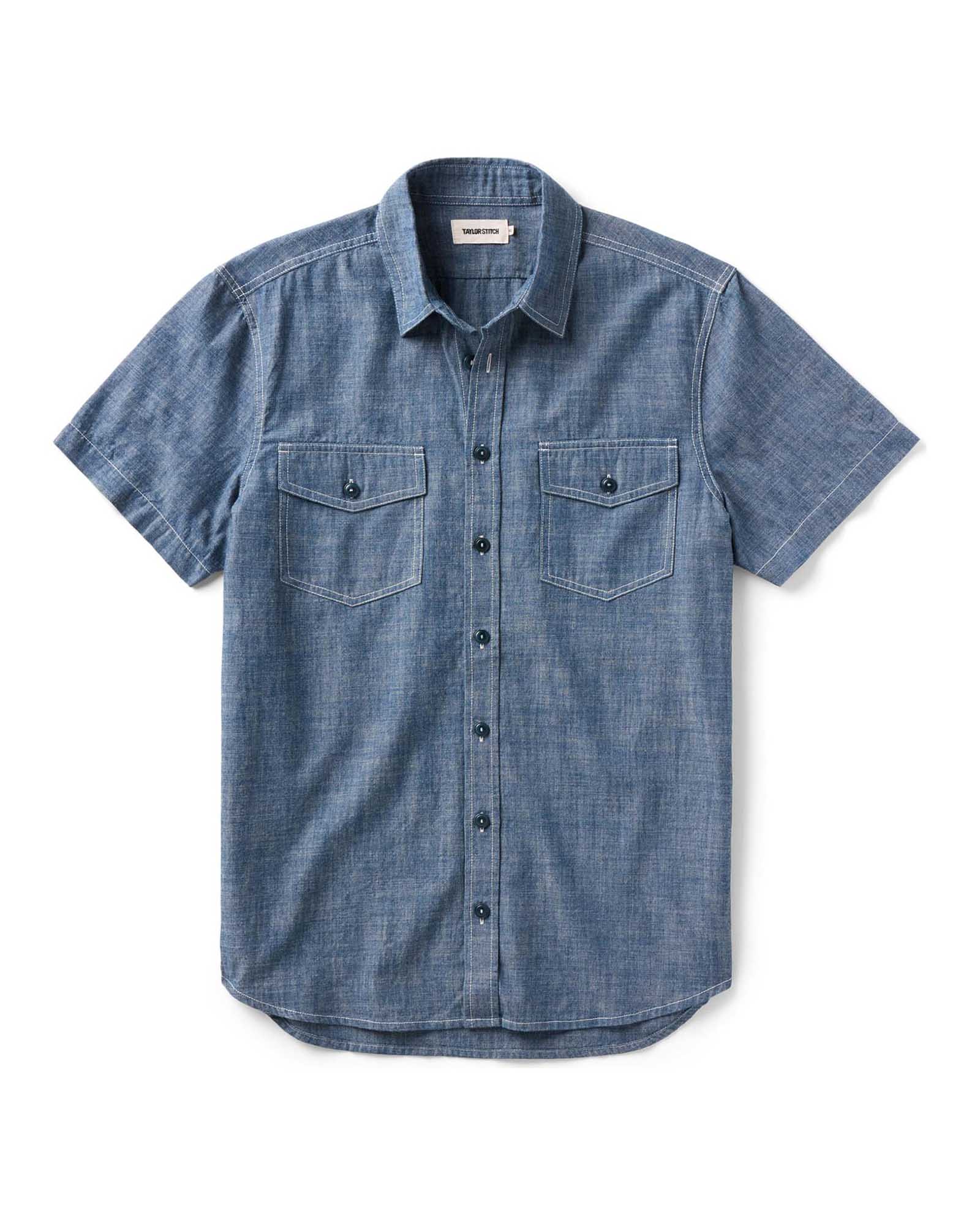 The Short Sleeve Crew Shirt in Washed Indigo Chambray | Modern Menswear by yycbvcnbmmnbm