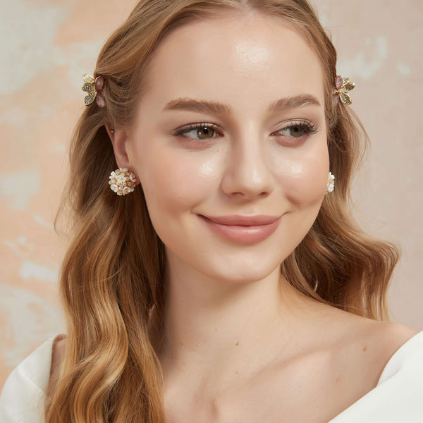 Two-way Pearl Flower Front Back Earrings Studs