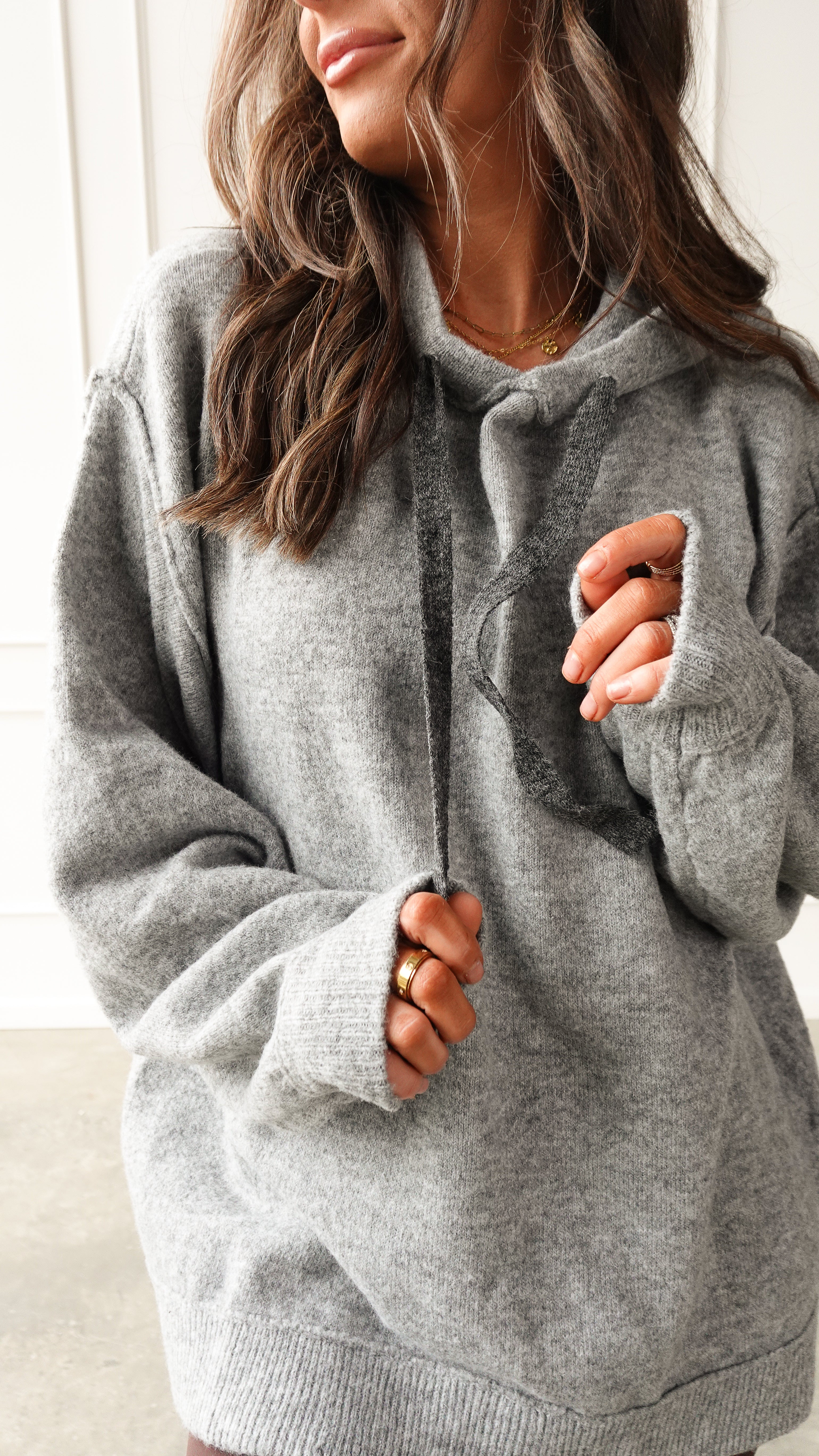 Gray Oversized Knit Hoodie | Elegant Women's Fashion by coolavocek
