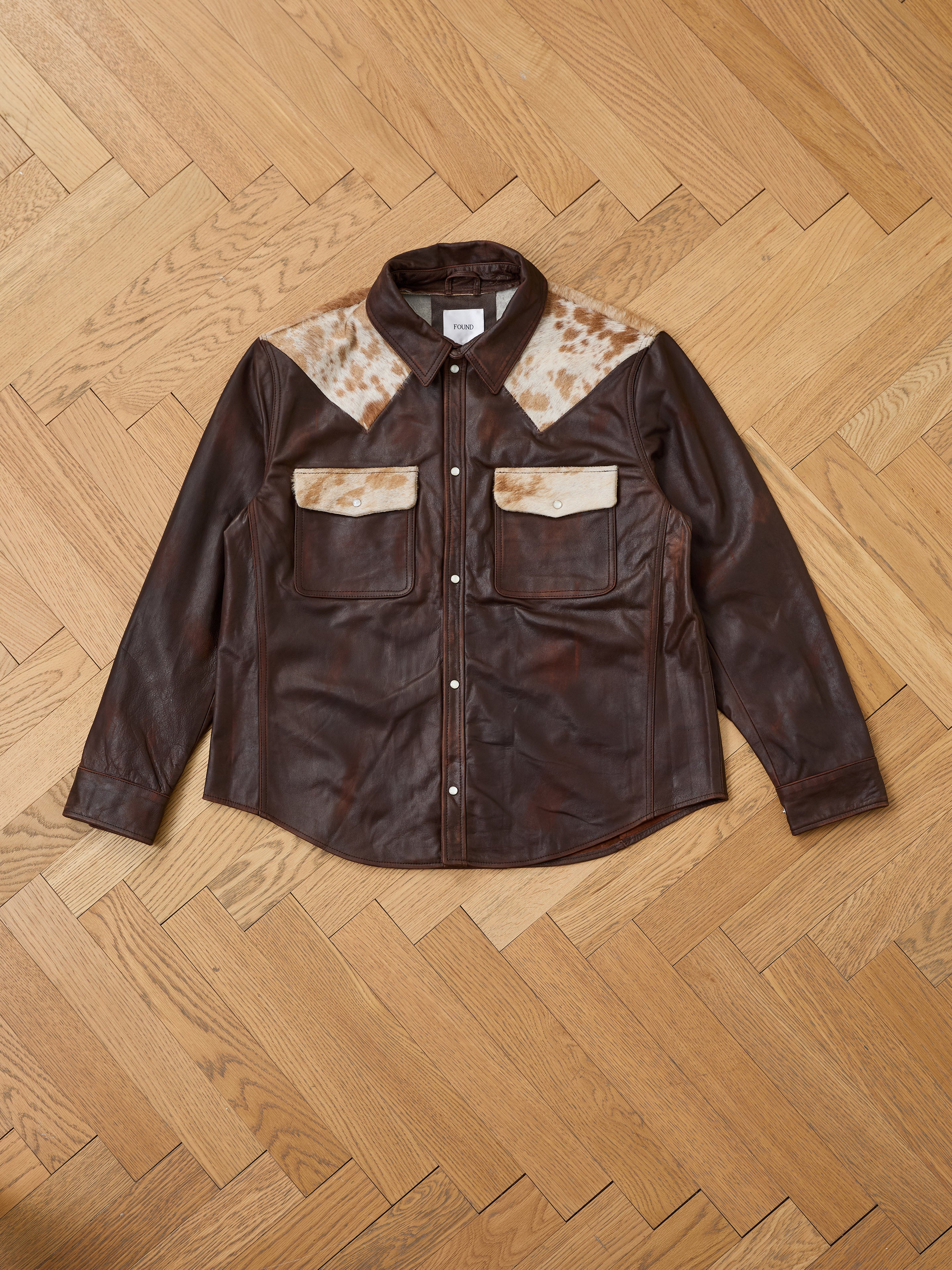Distressed Leather Cowhide Contrast Western Shirt | Modern Menswear by yycbvcnbmmnbm