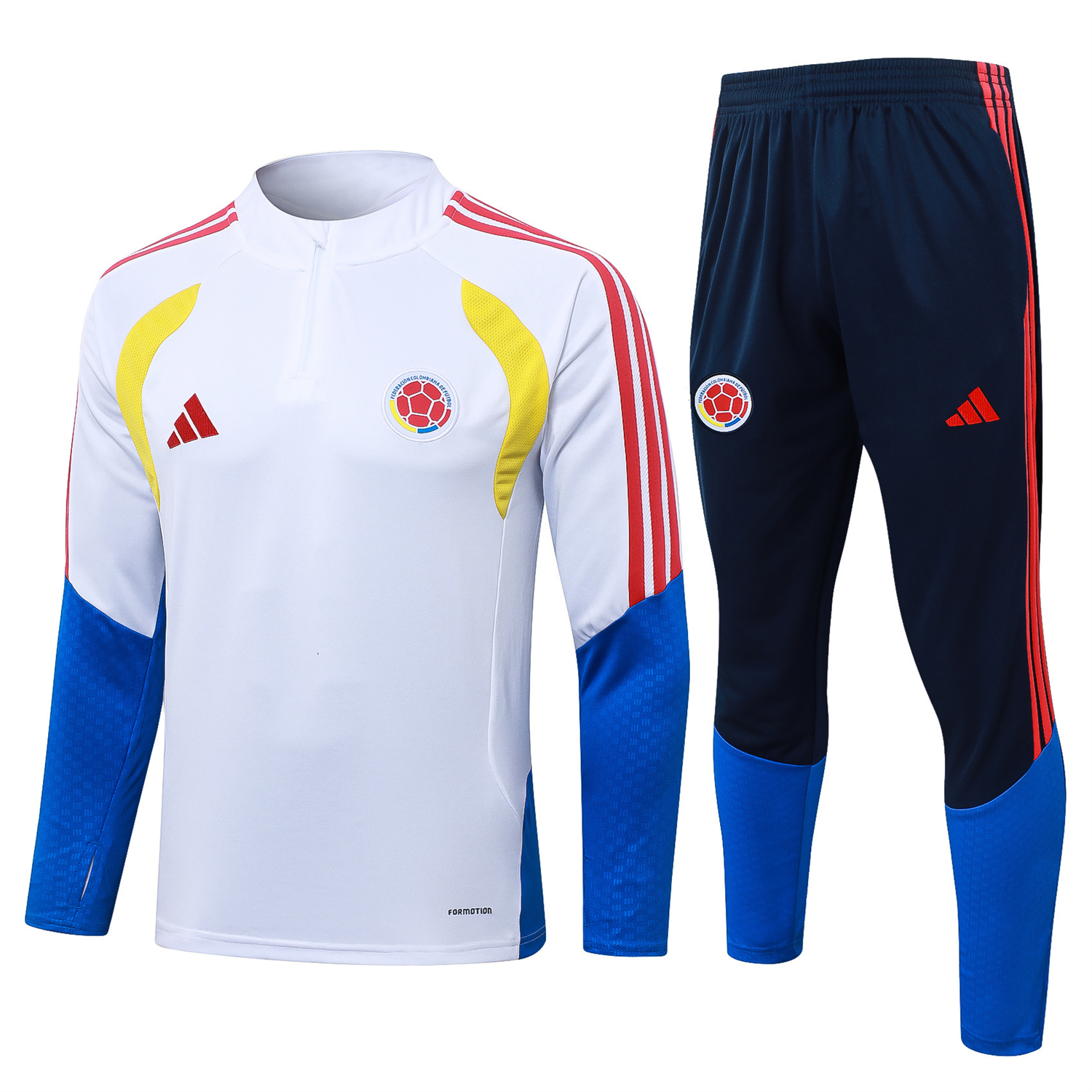 AlphaJersey-Colombia 2026 Long Sleeve Training Set - White Top & Black Pants