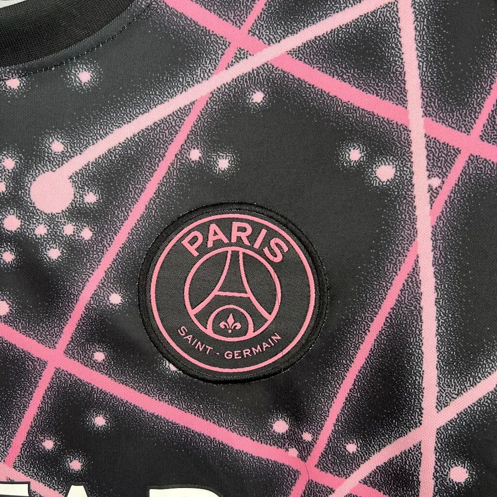AlphaJersey-Paris Saint-Germain PSG 25-26 Pink Lines Black Pre-Match Training Jersey - Fans Version