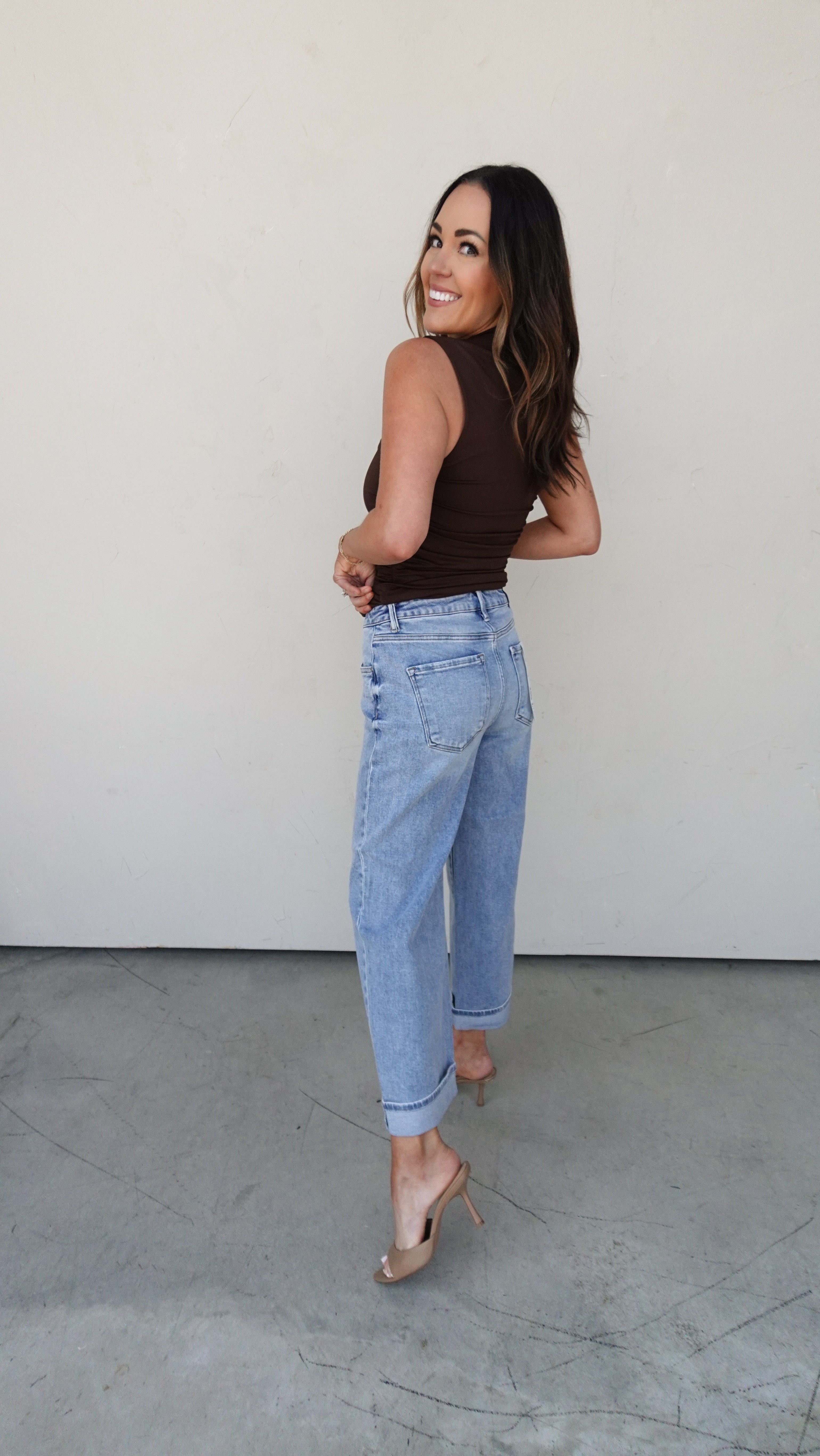 Brown Ruched Square Neck Top | Elegant Women's Fashion by coolavocek