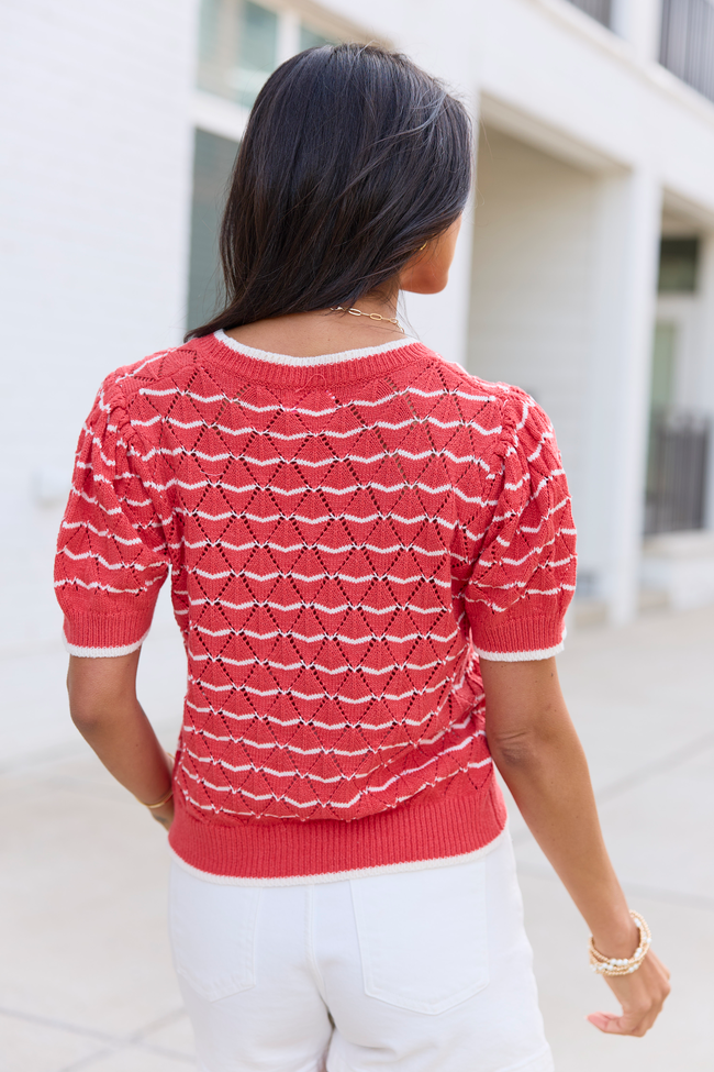 Eleanor Red And White Striped Cardigan | Elegant Women's Fashion by coolavocek
