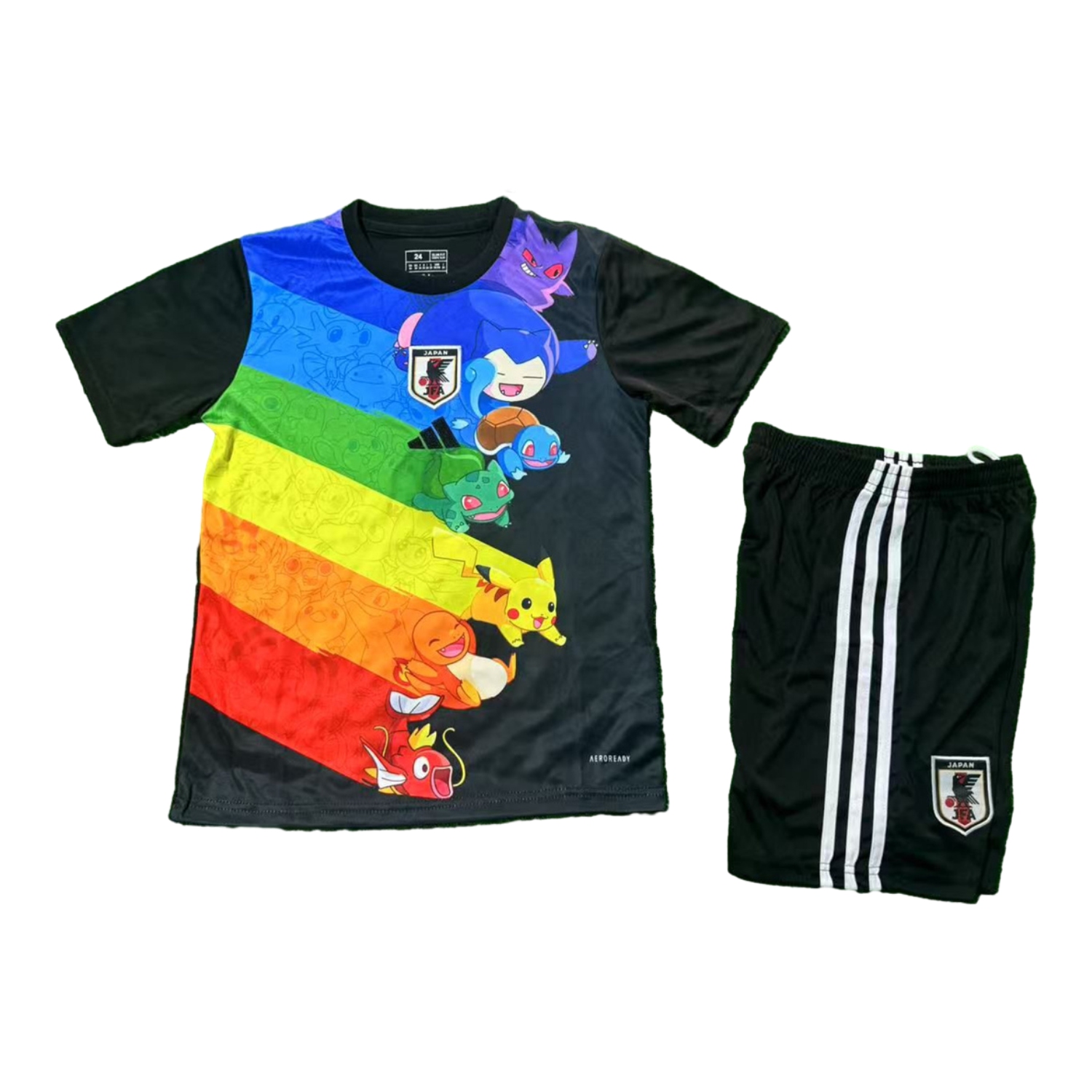 AlphaJersey-Japan 25-26 Pokemon Rainbow Black Kids Kit