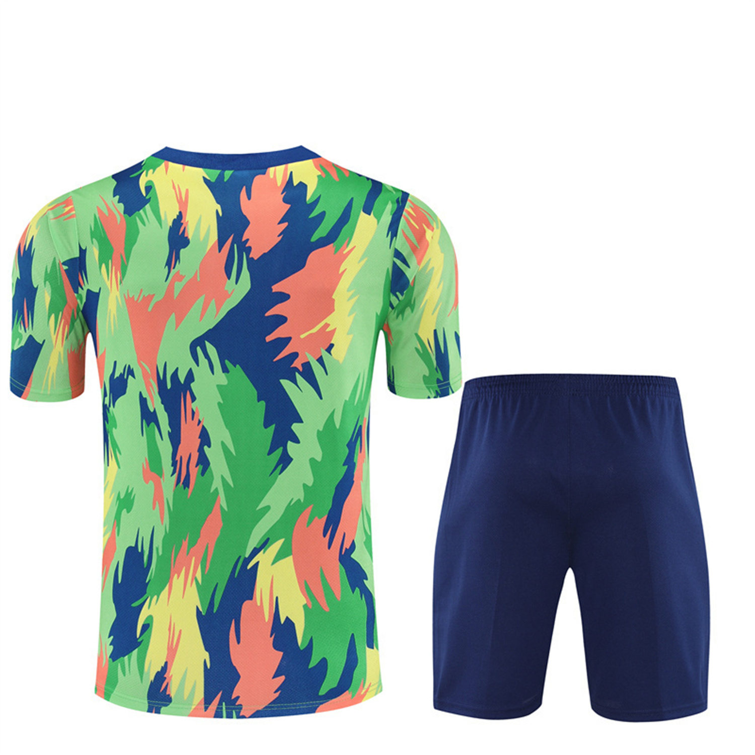 AlphaJersey-Brazil 25-26 Kids Short-Sleeve Training Set - Blue Green Camouflage Top & Blue Shorts