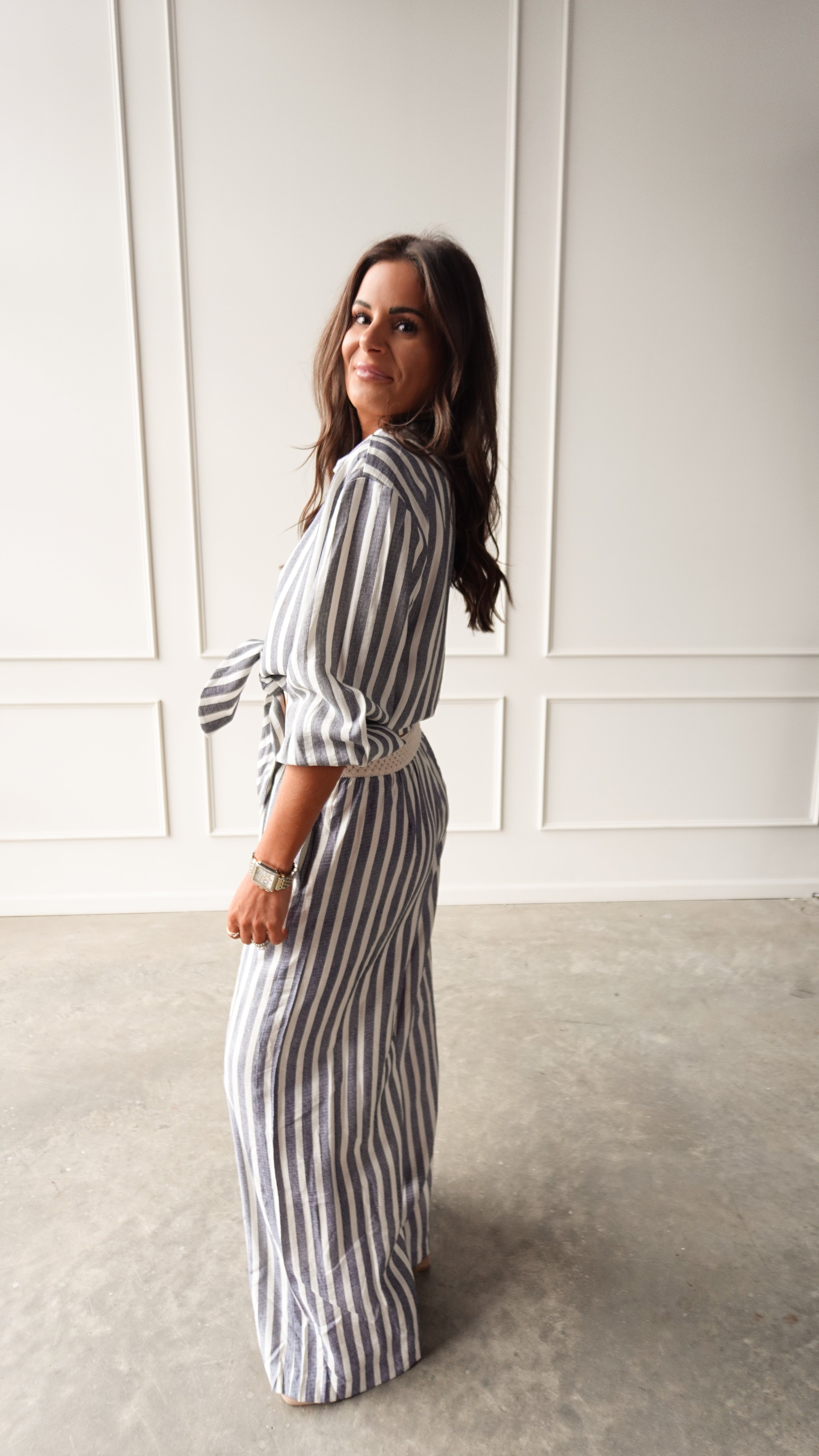 Chambray Striped Tie-Front Top | Elegant Women's Fashion by coolavocek