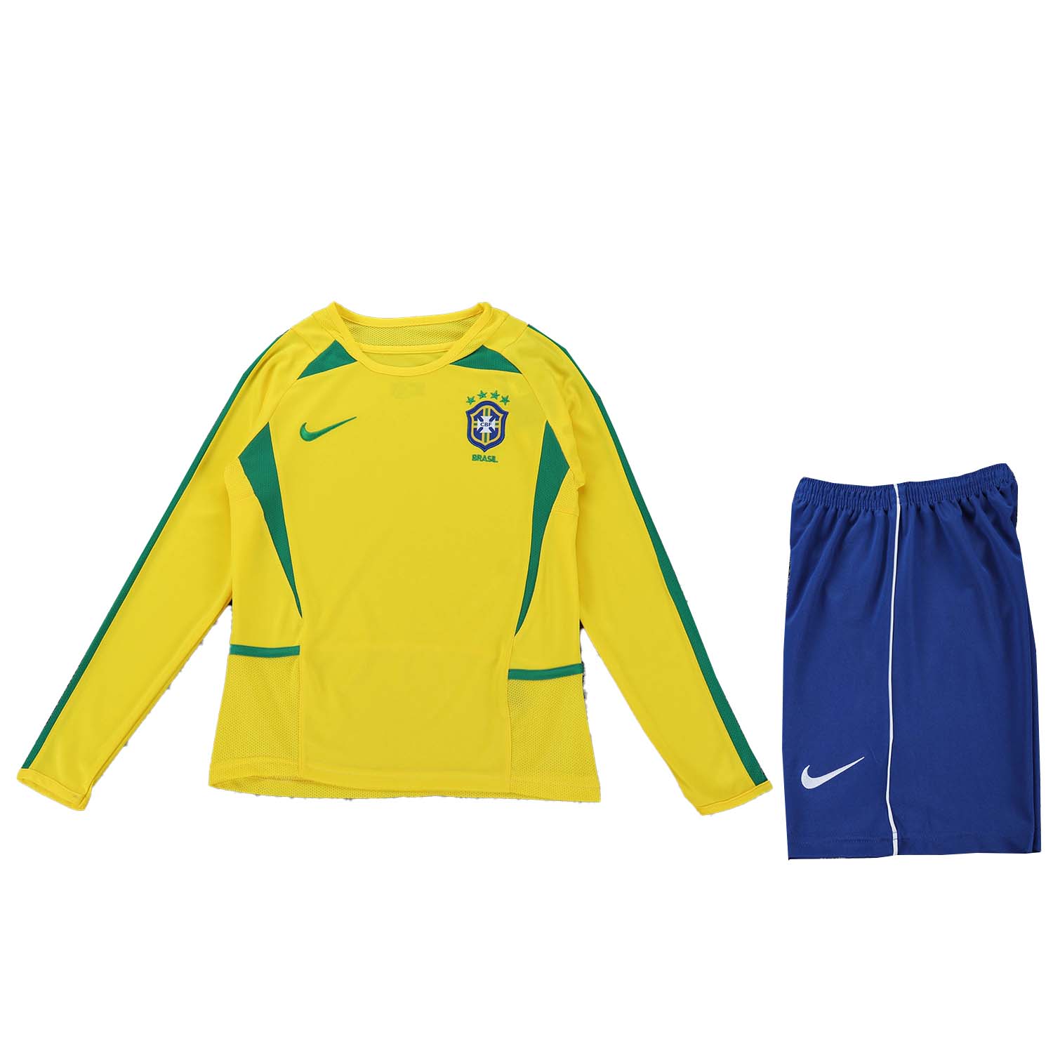 AlphaJersey-Retro Brazil 2002 Home Long Sleeves Kids Kit