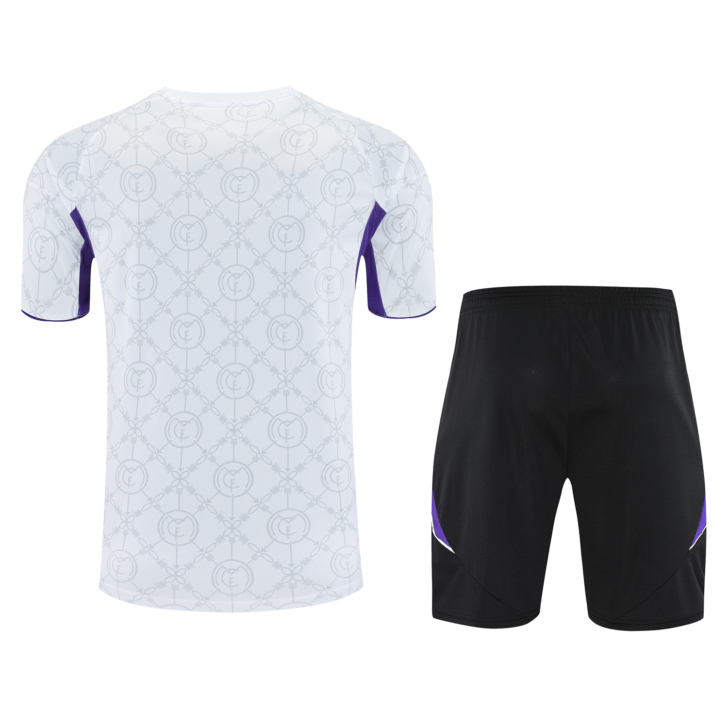 AlphaJersey-Real Madrid 25-26 Short-Sleeve Training Set - Blue Edge White Top & Black Shorts
