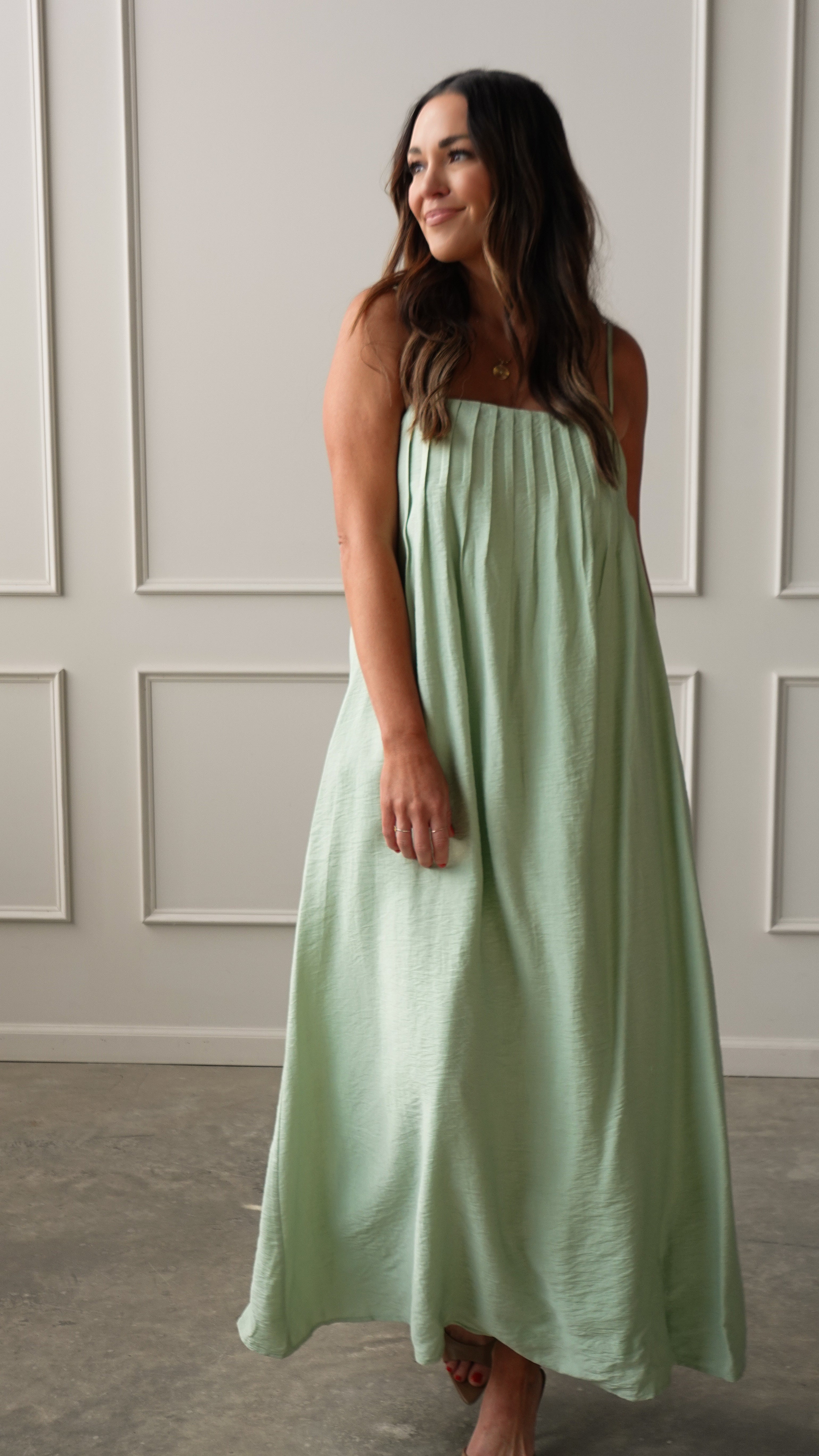 Mint Pleated Maxi Dress | Elegant Women's Fashion by coolavocek