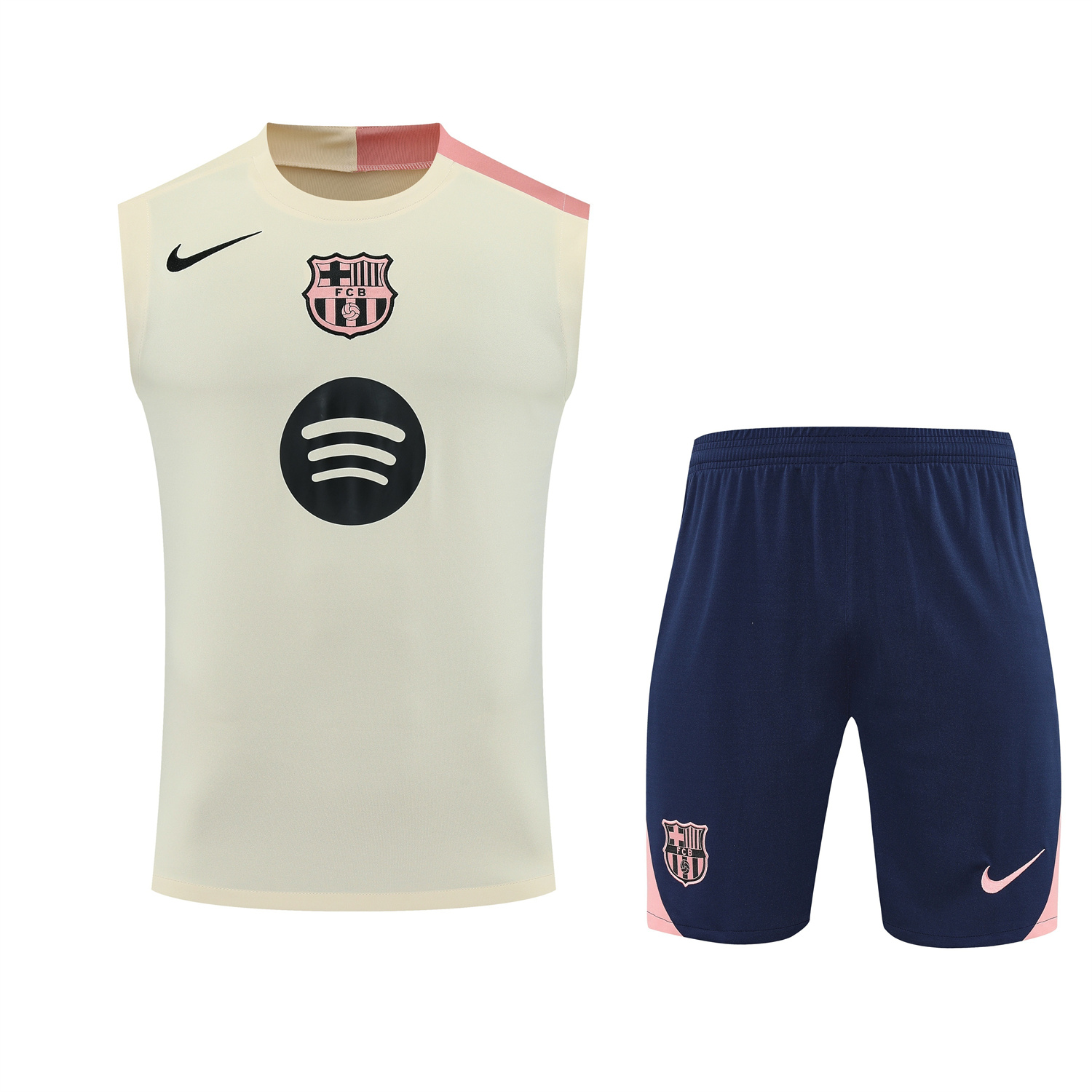 AlphaJersey-Barcelona 25-26 Vest Training Set - Cream Vest & Deep Blue Shorts