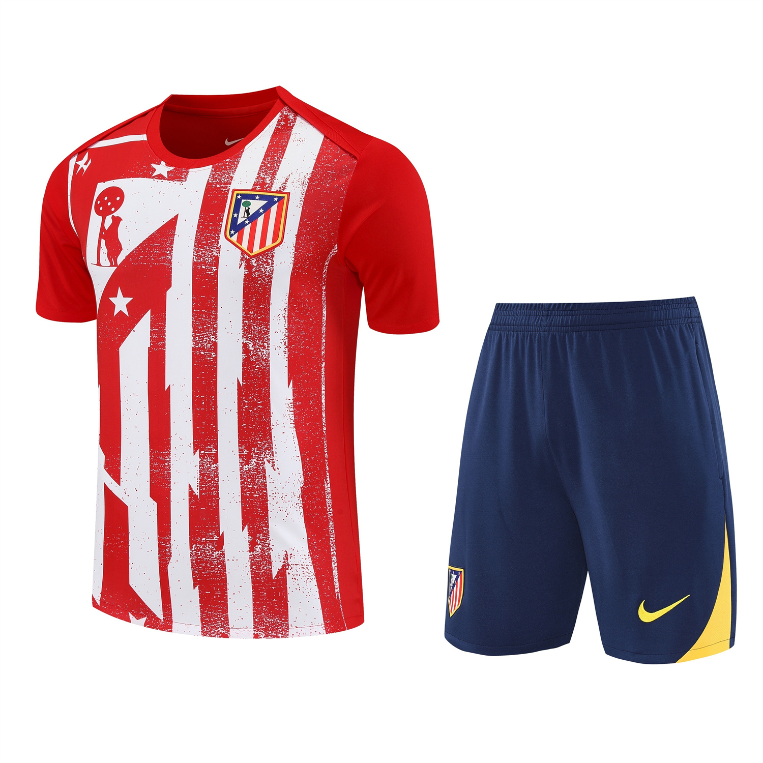 AlphaJersey-Atletico Madrid Short-Sleeve Training Set - Red White Top & Blue Shorts