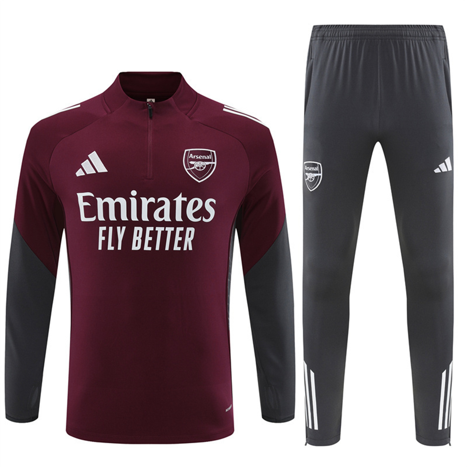AlphaJersey-Arsenal 25-26 Kids Long Sleeve Training Set - Wine Red Top & Grey Pants
