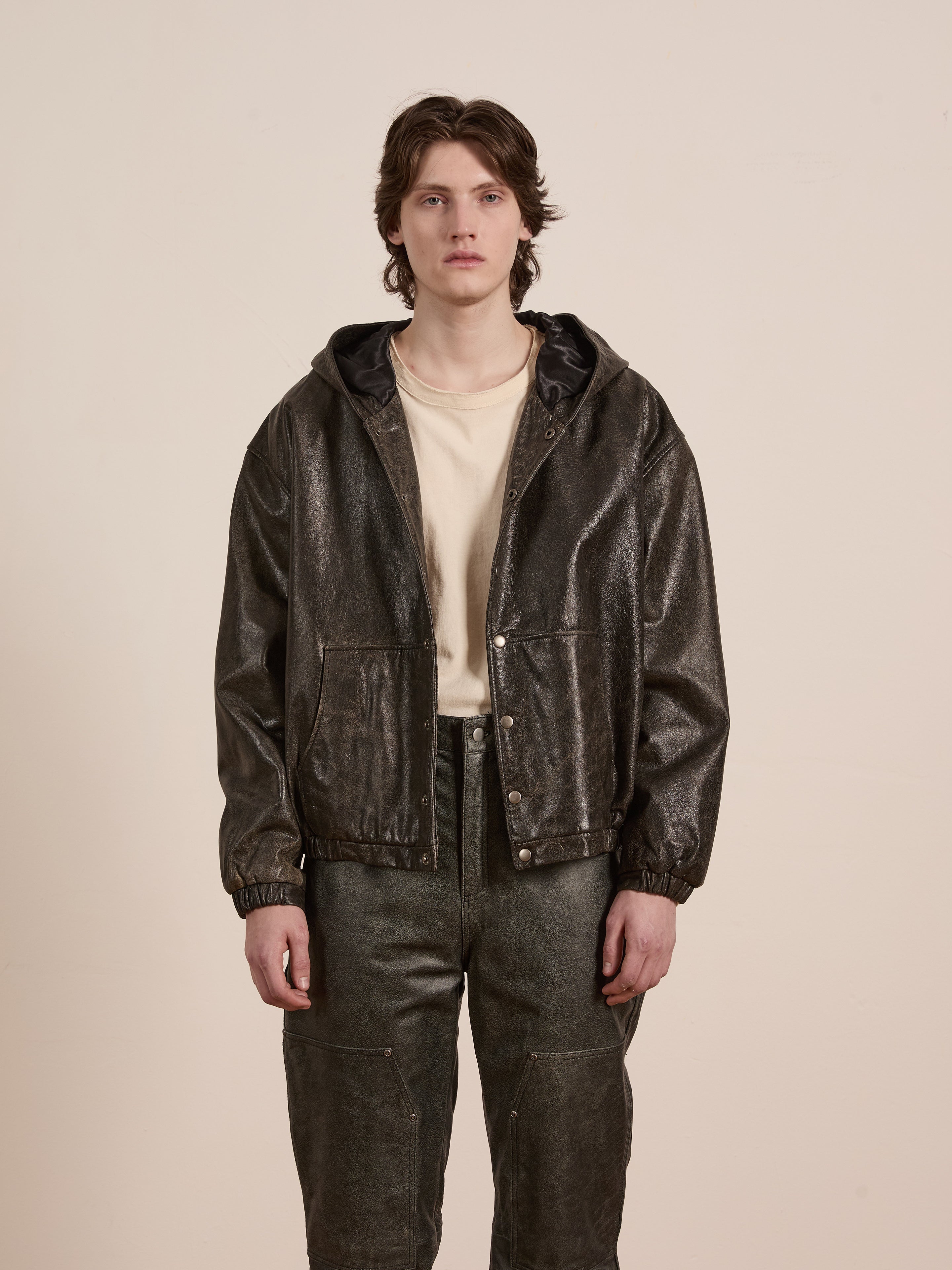 Distressed Genuine Leather Hoodie | Modern Menswear by yycbvcnbmmnbm