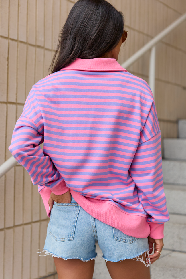 Keep It Easy Purple And Pink Striped Quarter Zip Pullover | Elegant Women's Fashion by coolavocek