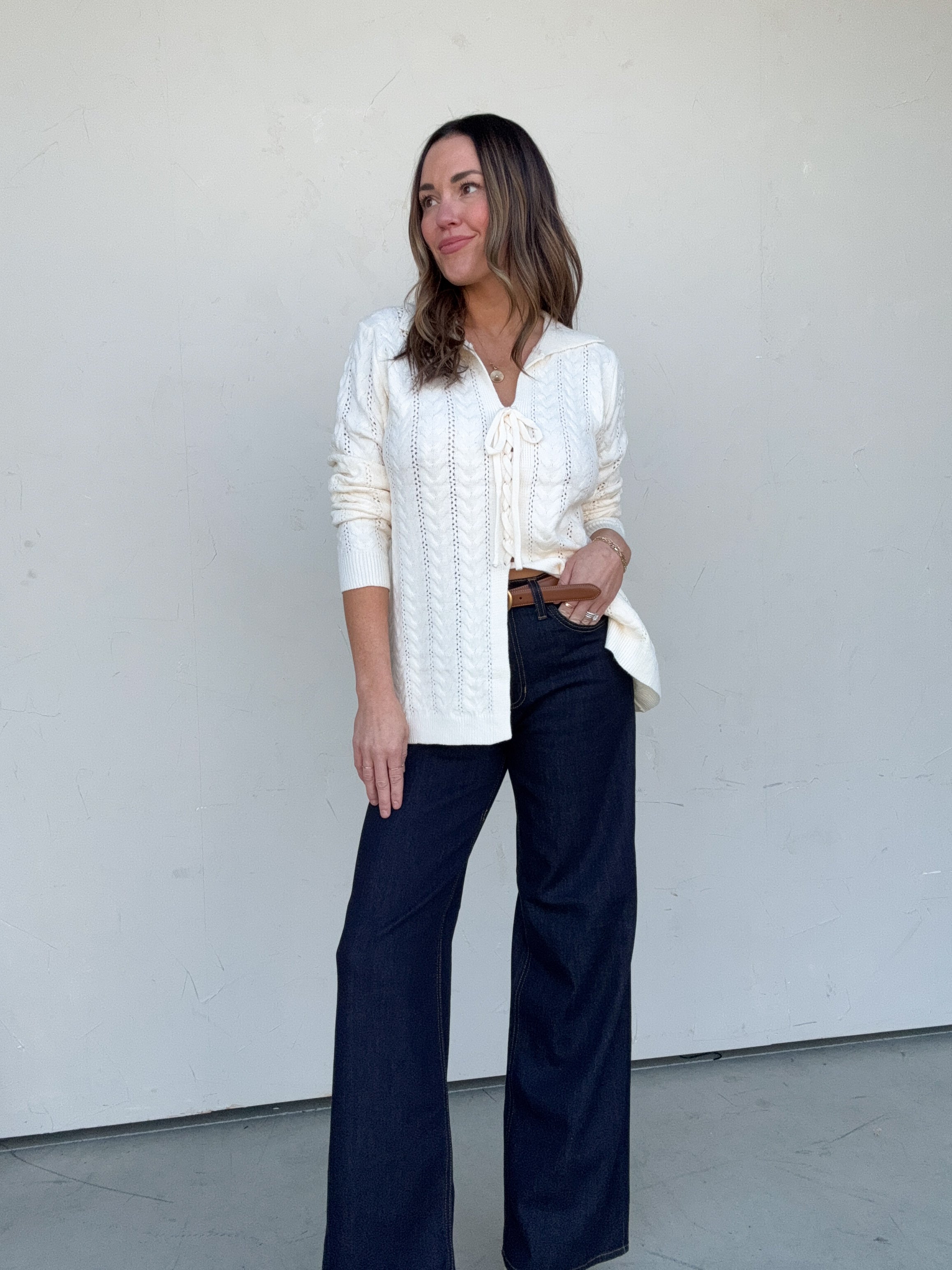 Cream Cableknit Lace Up Sweater | Elegant Women's Fashion by coolavocek