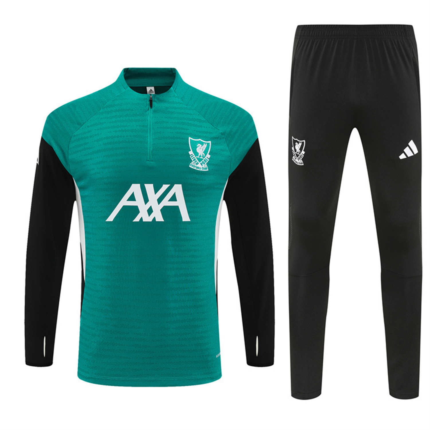 AlphaJersey-Liver.pool 25-26 Kids Long Sleeve Training Set - Player Version - Green Top and Black Pants