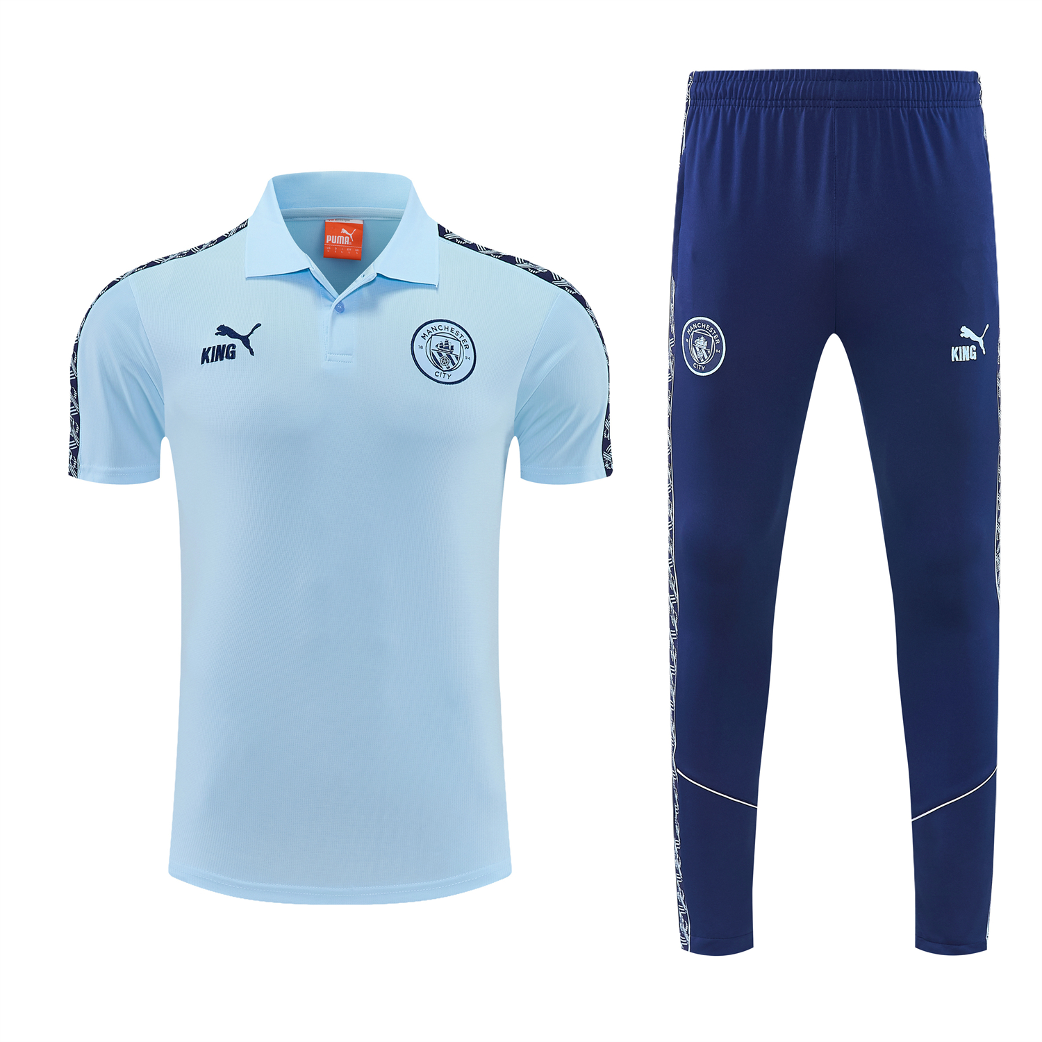 AlphaJersey-Manchester City 25-26 POLO Short-Sleeve Training Set - Light Blue Top and Dark Blue Pants
