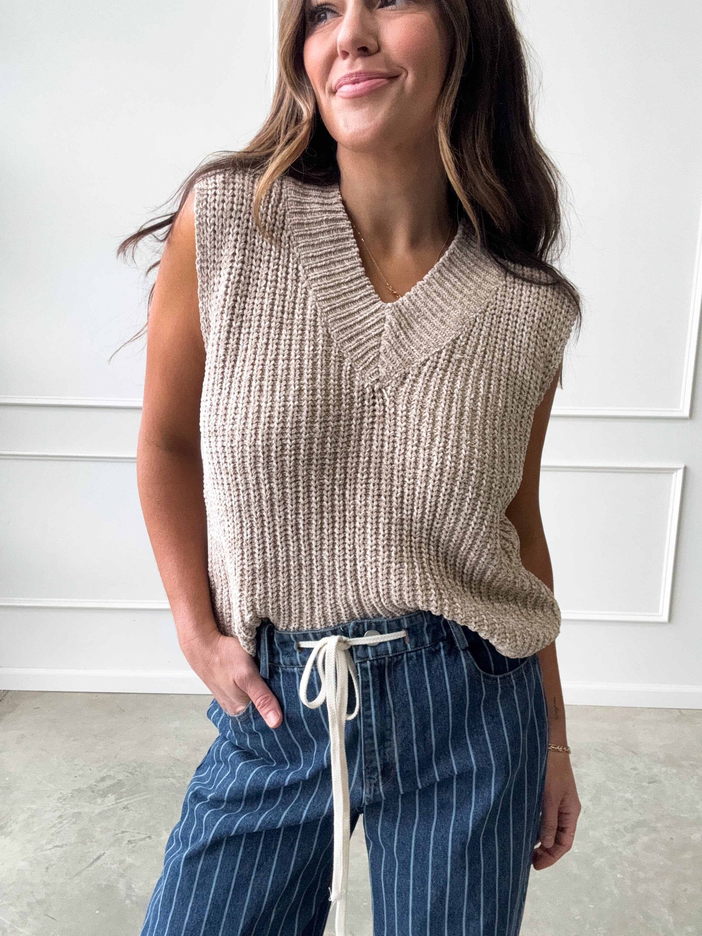 Tan Knit Sweater Vest | Elegant Women's Fashion by coolavocek