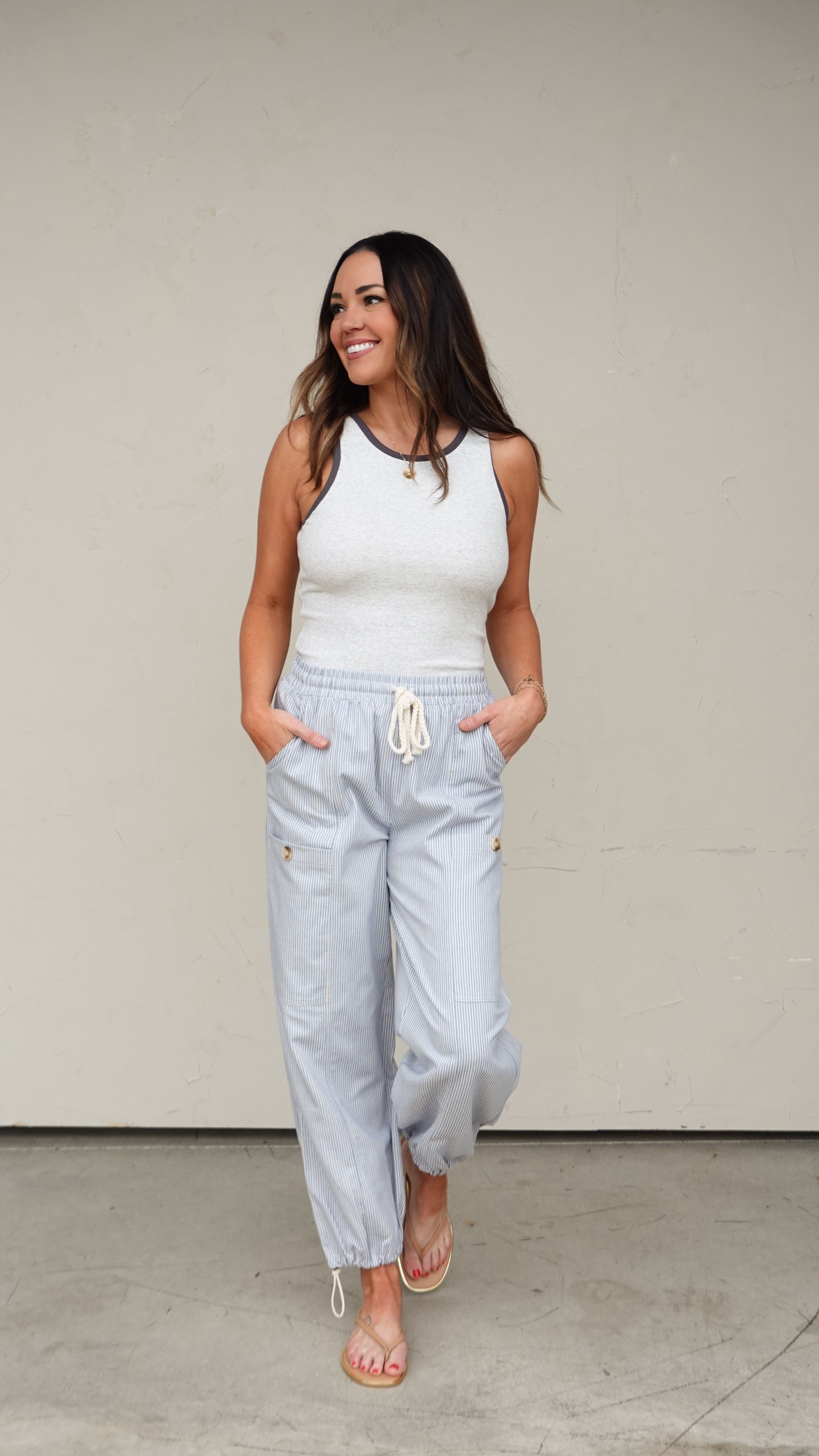 Blue Striped Jogger-Style Pant | Elegant Women's Fashion by coolavocek