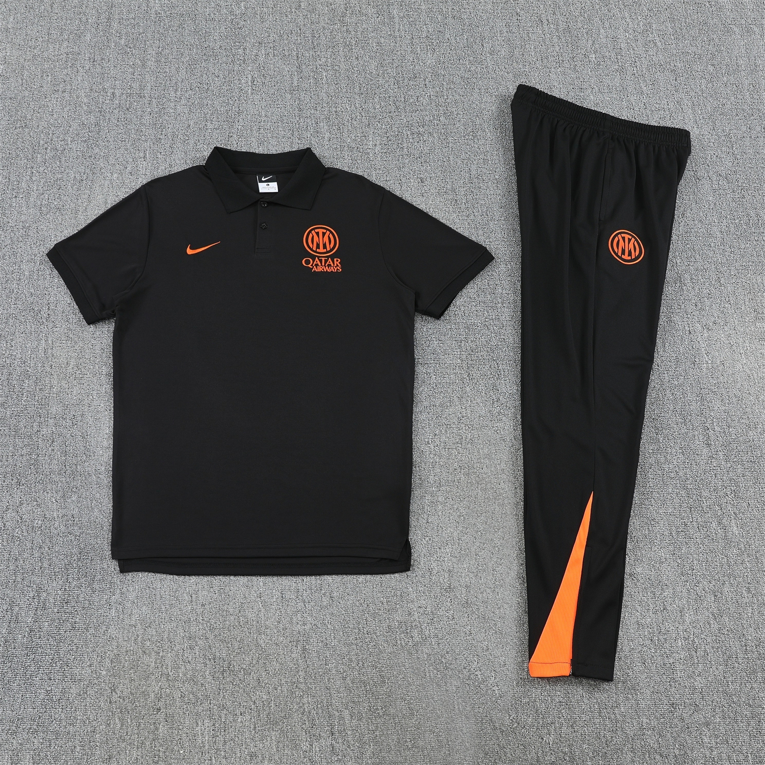 AlphaJersey-Inter Milan 25-26 POLO Short-Sleeve Training Set - Black Top and Black Pants