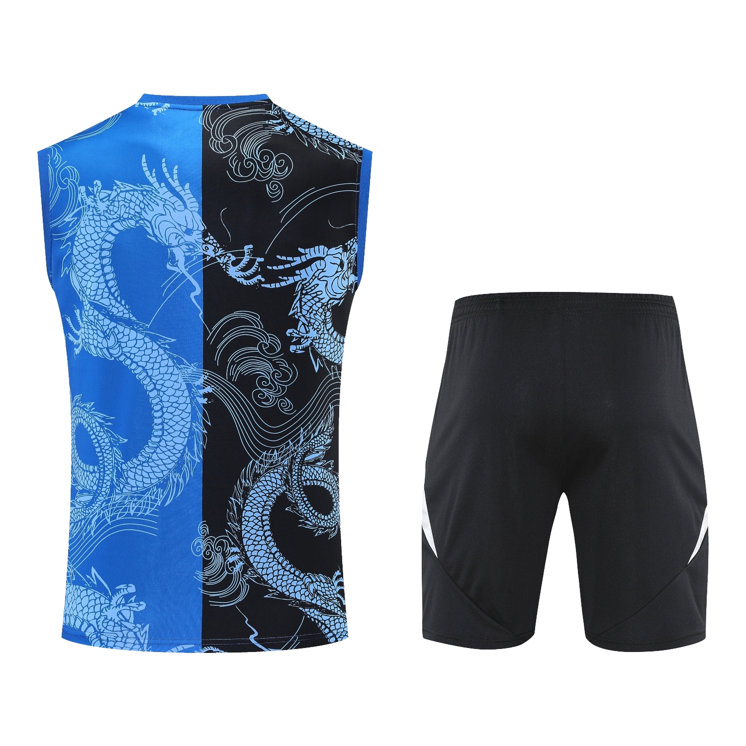 AlphaJersey-Real Madrid 25-26 Vest Training Set - Blue Black Dragon Vest & Black-White Shorts