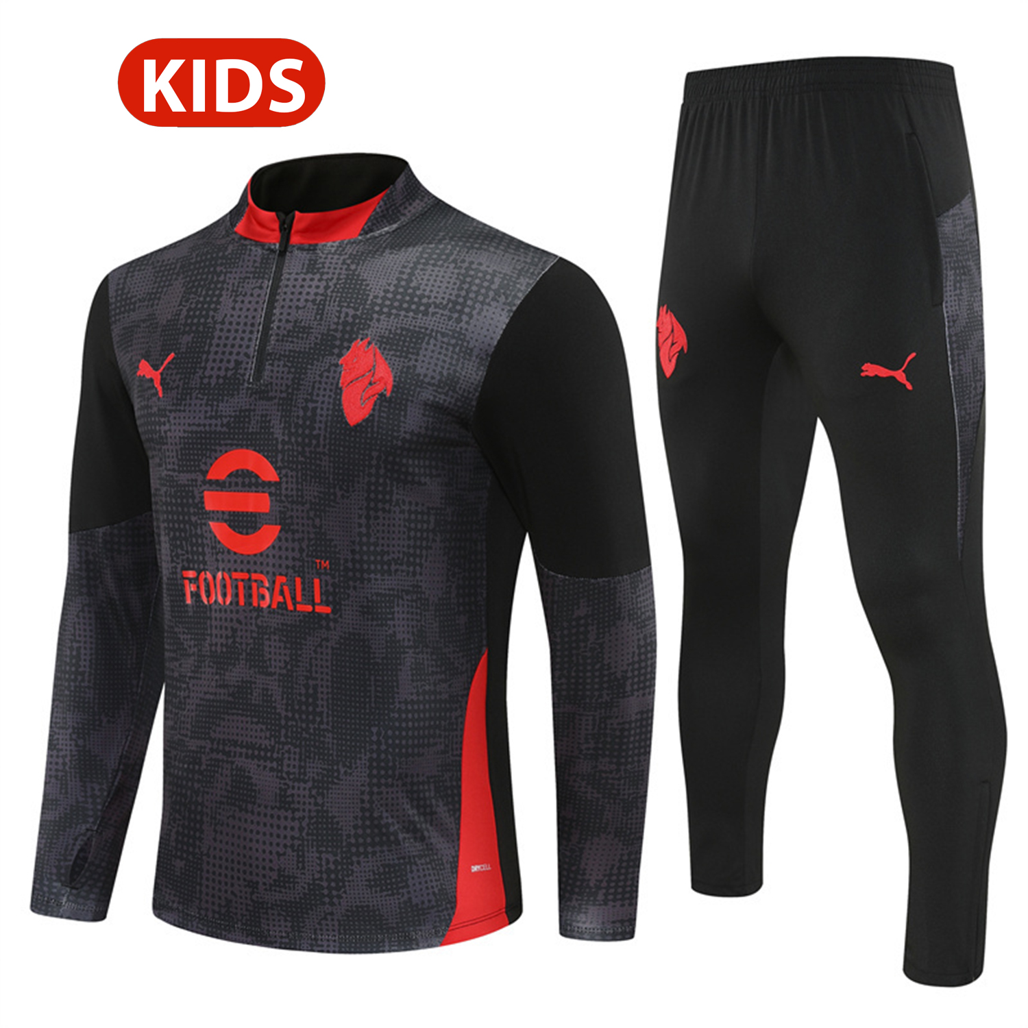 AlphaJersey-AC Milan 25-26 Kids Long Sleeve Training Set - Black Top & Black Pants