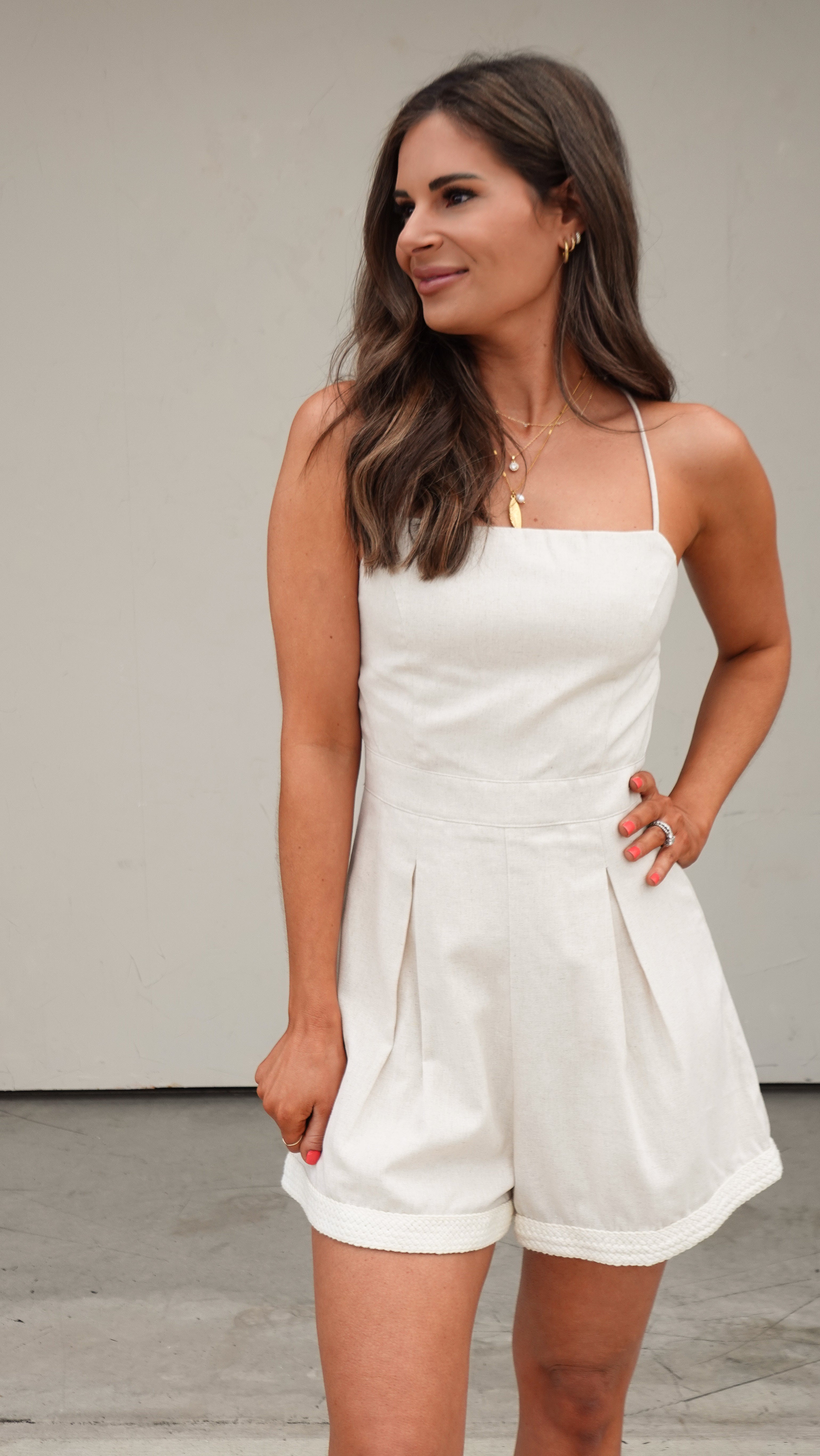 Taupe Linen Halter Romper | Elegant Women's Fashion by coolavocek