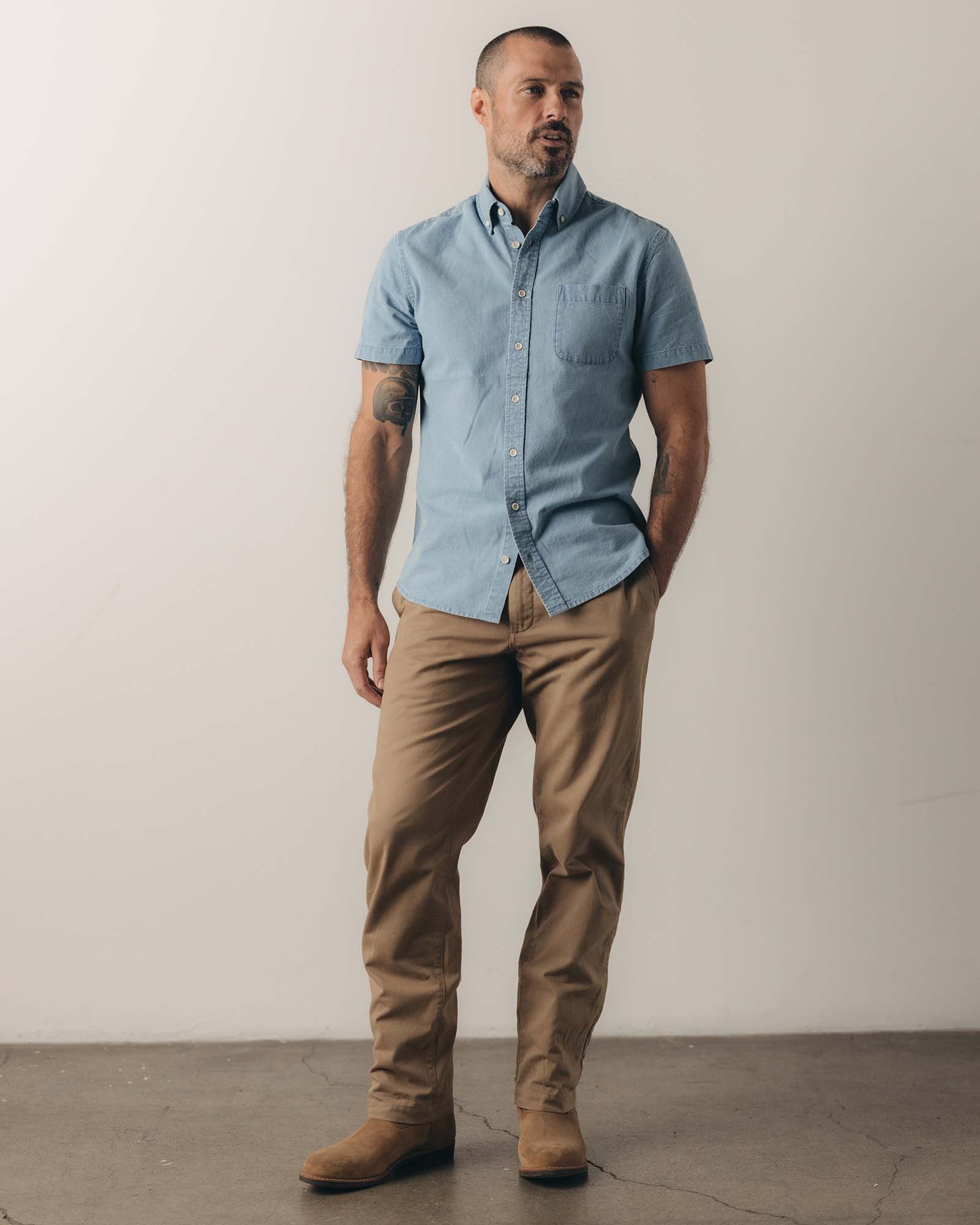 The Short Sleeve Jack in Washed Indigo Oxford | Modern Menswear by yycbvcnbmmnbm