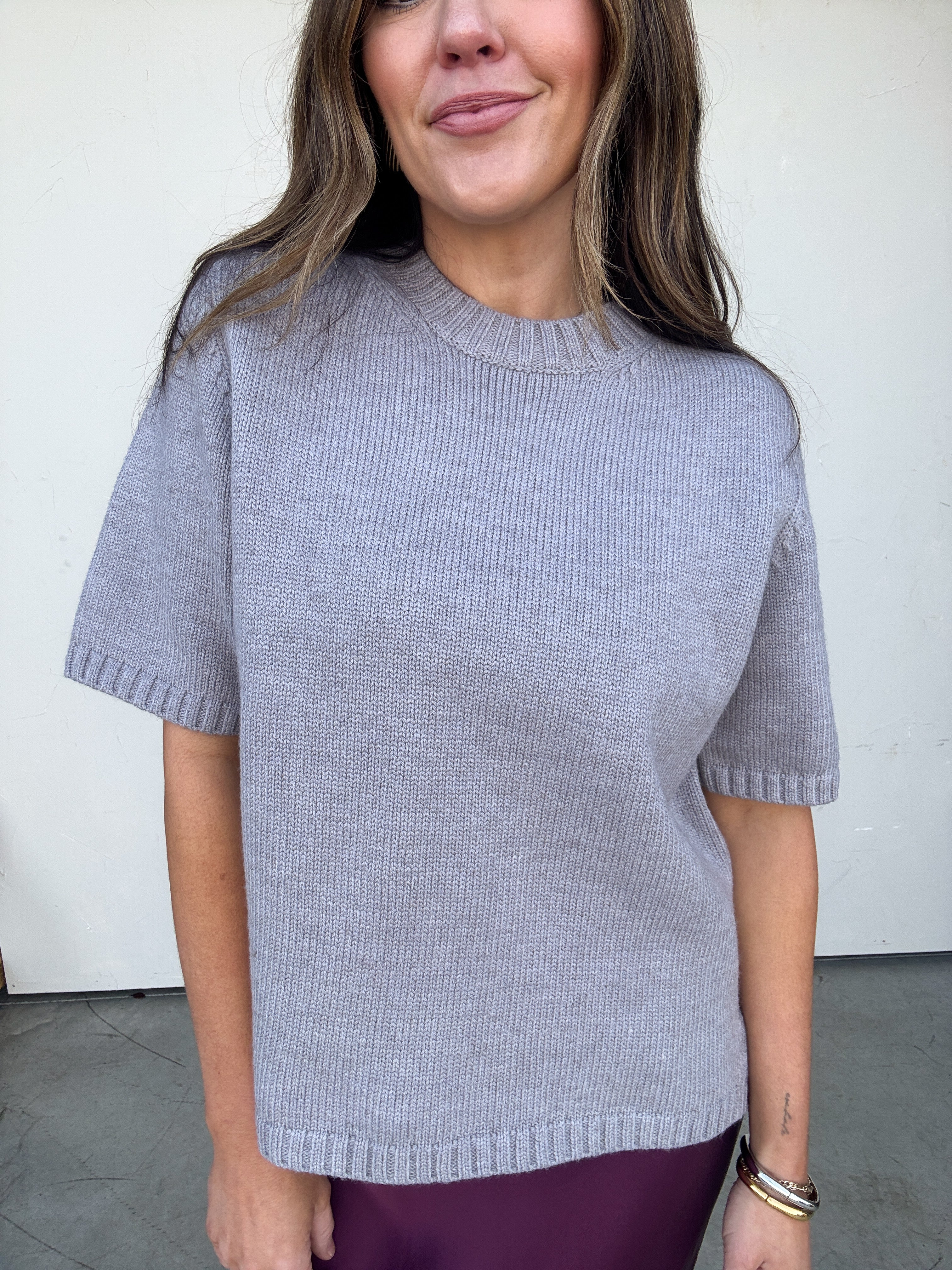 Gray Short Sleeve Sweater | Elegant Women's Fashion by coolavocek