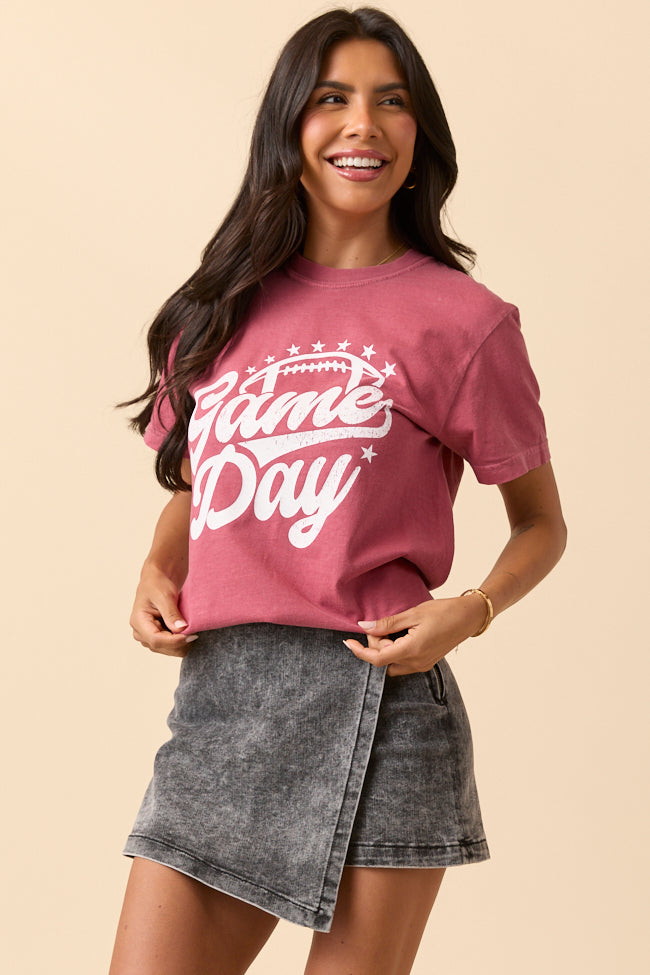 Game Day Script Crimson Graphic Tee | Elegant Women's Fashion by coolavocek