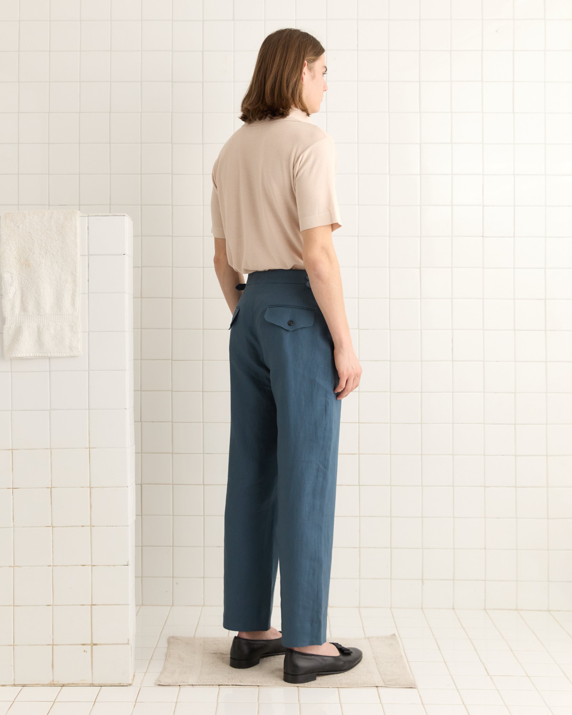 Lightweight Linen Side-Buckle Trousers - Teal | Modern Menswear by yycbvcnbmmnbm