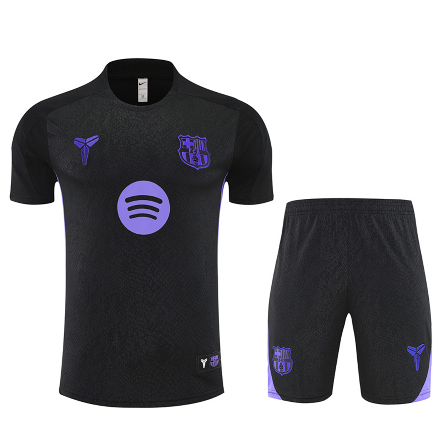 AlphaJersey-Barcelona 25-26 X KB Kids Short-Sleeve Training Set - Black Blue Top & Black Shorts