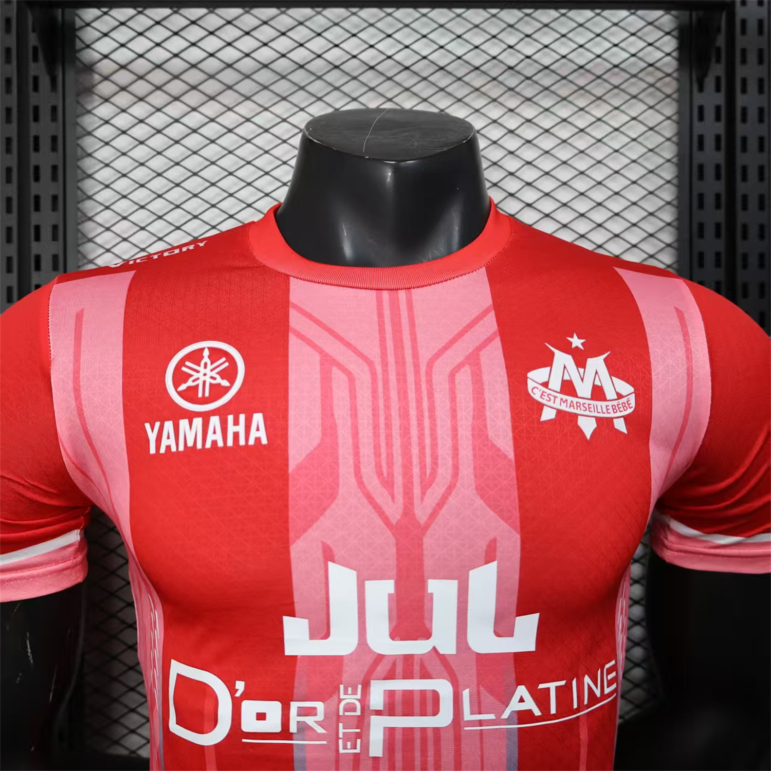 AlphaJersey-Marseille 25-26 Red And Pink Stripes Special Jersey - Player Version