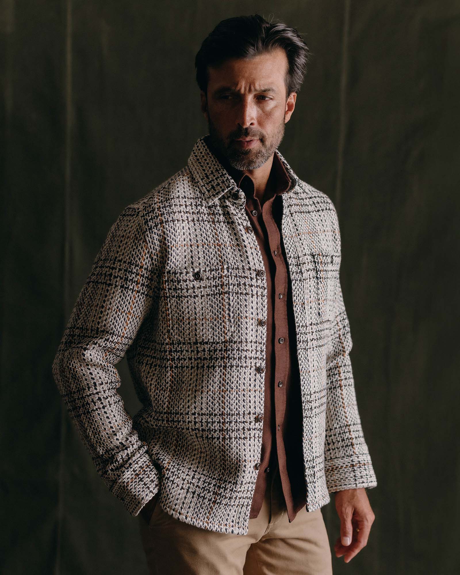 The Cutter Overshirt in Stone Plaid | Modern Menswear by yycbvcnbmmnbm