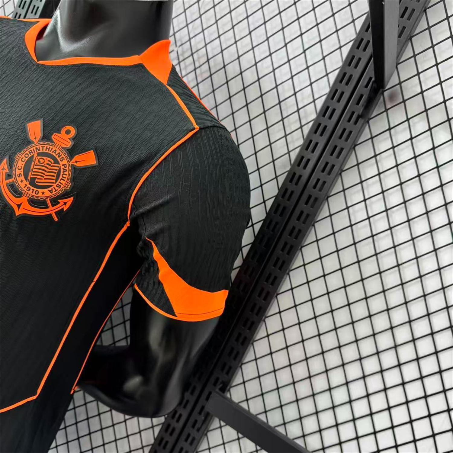 AlphaJersey-Corinthians 25-26 Third Orange Lines Black Jersey - Player Version